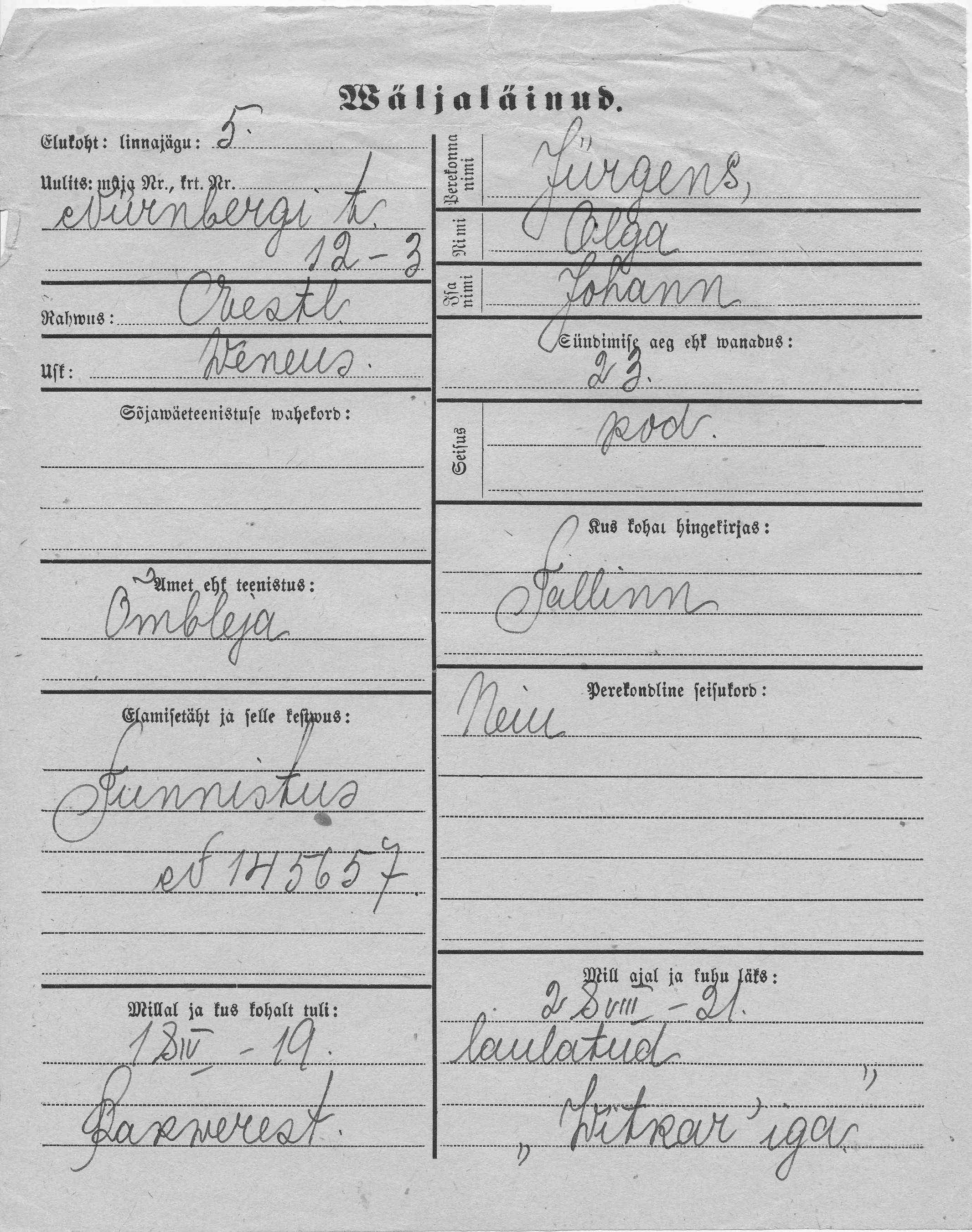 Jürgens, Olga, Johann