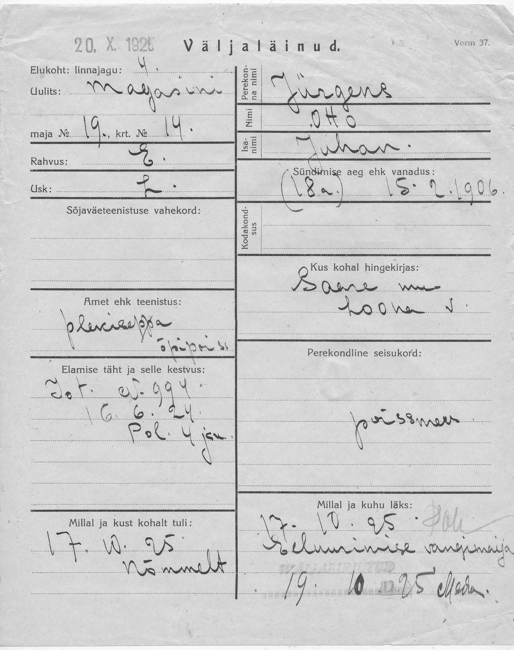 Jürgens, Otto, Juhan