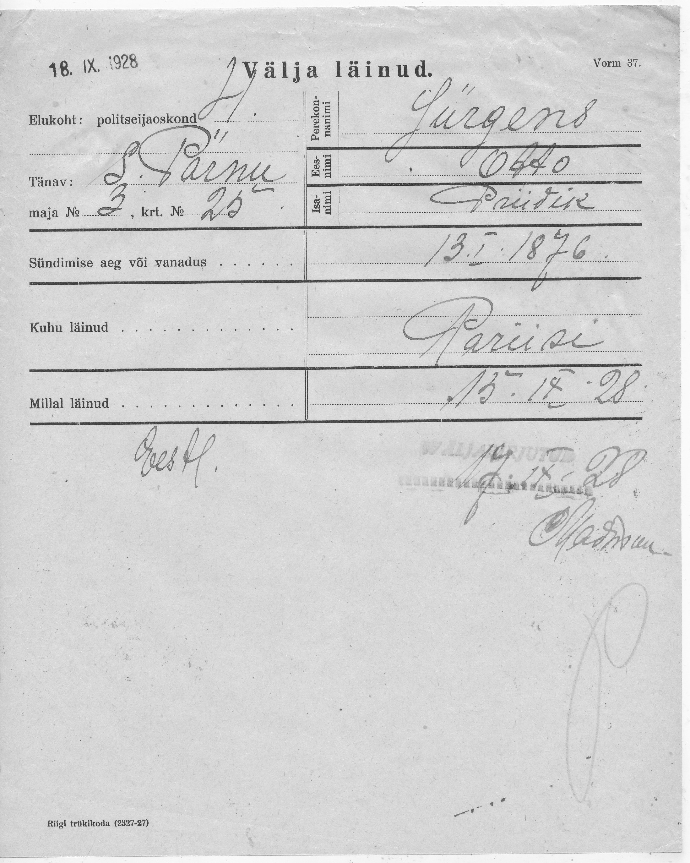 Jürgens, Otto, Priidik