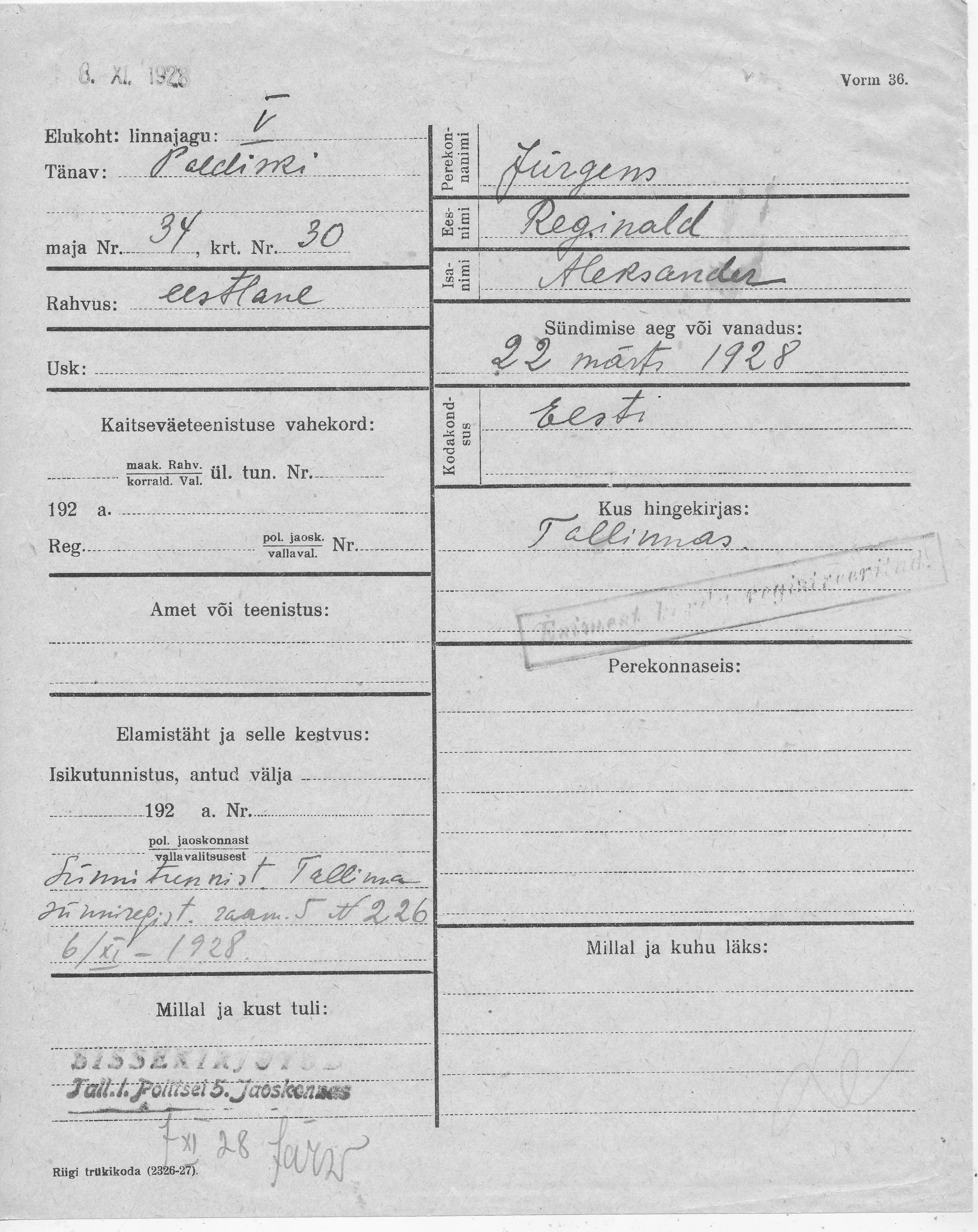 Jürgens, Reginald, Aleksander