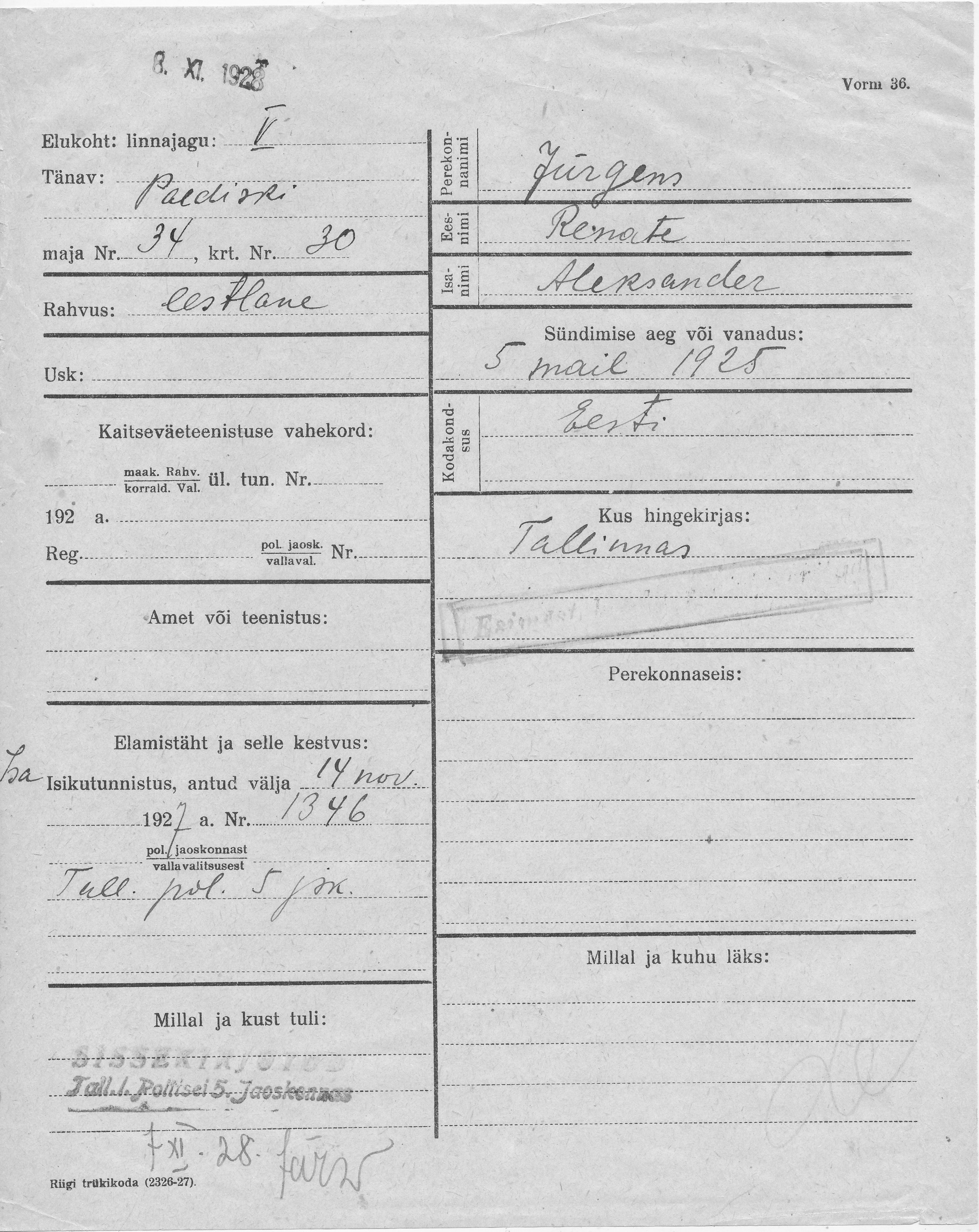 Jürgens, Renate, Aleksander