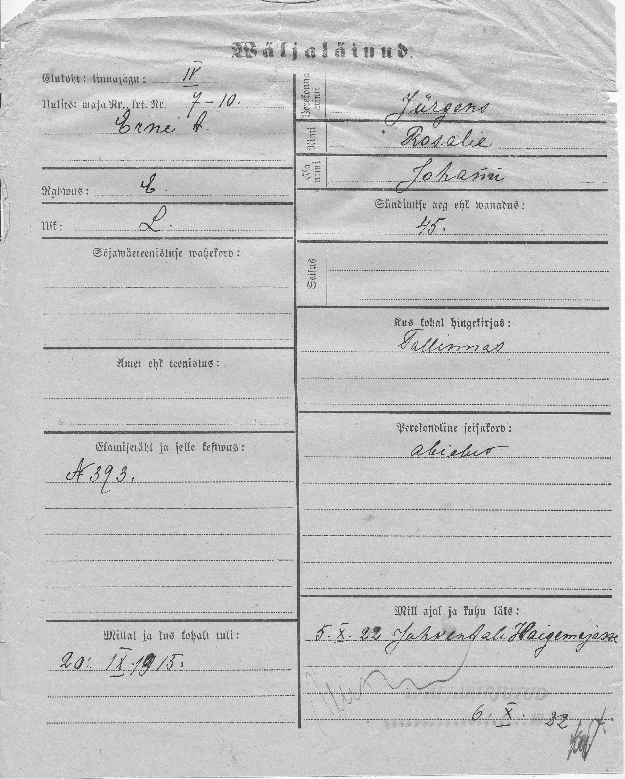 Jürgens, Rosalie, Johann