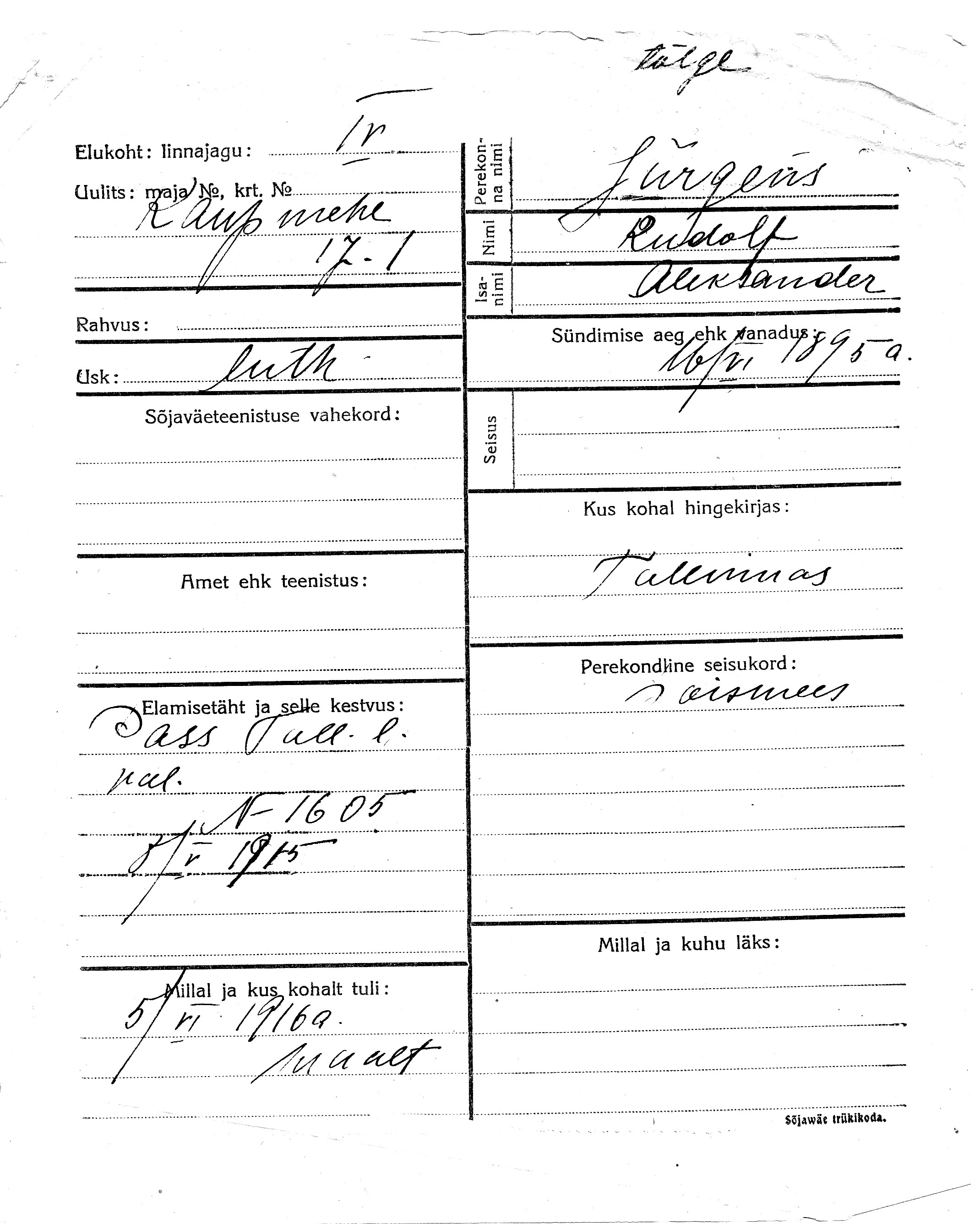 Jürgens, Rudolf, Aleksander