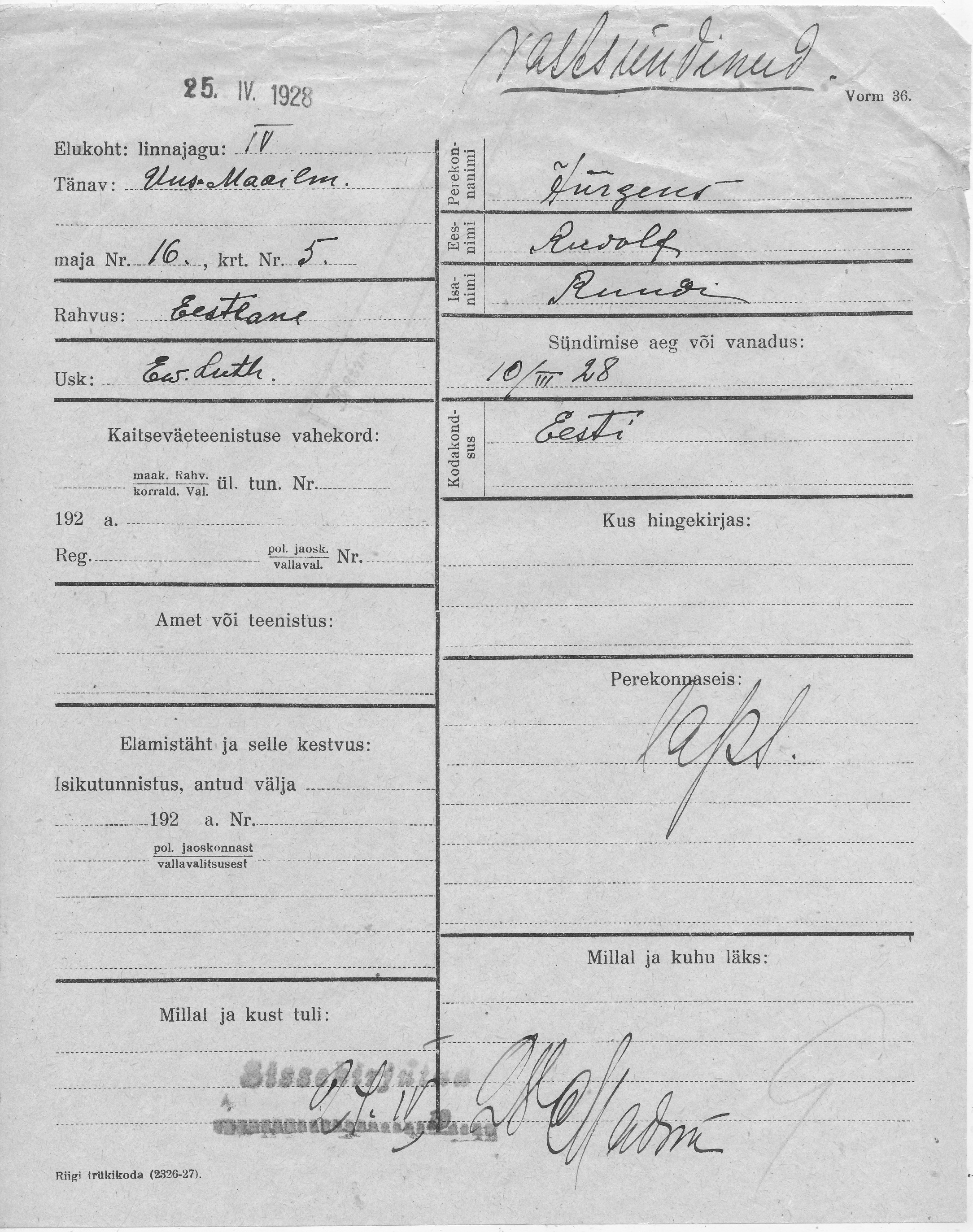 Jürgens, Rudolf, Ruudi