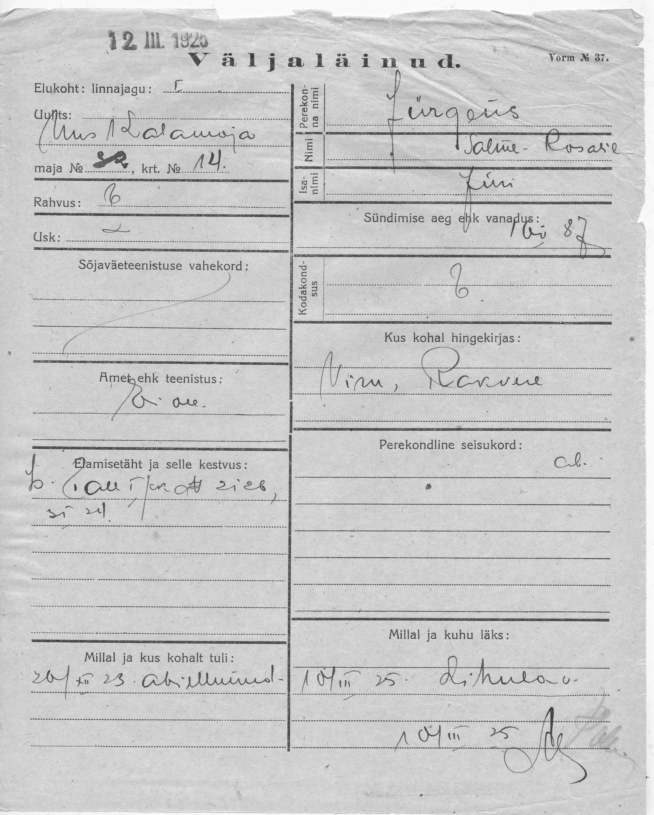 Jürgens, Salme-Rosalie, Jüri