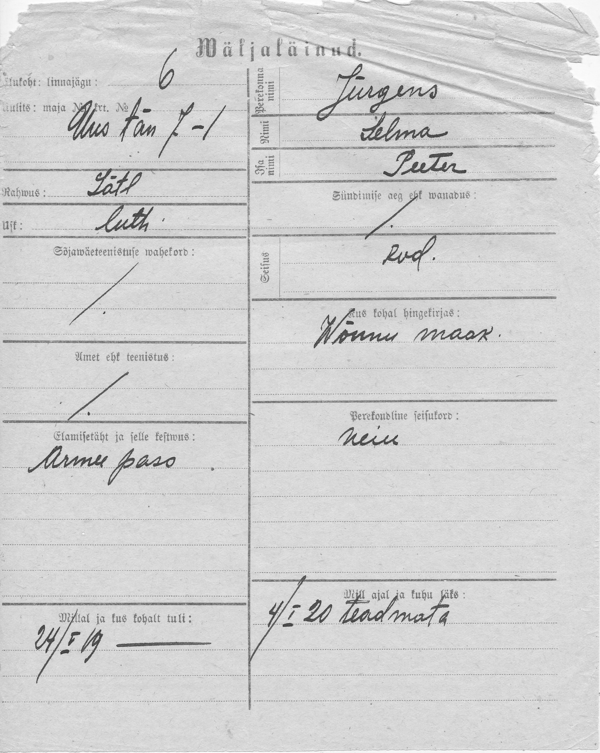 Jürgens, Selma, Peeter