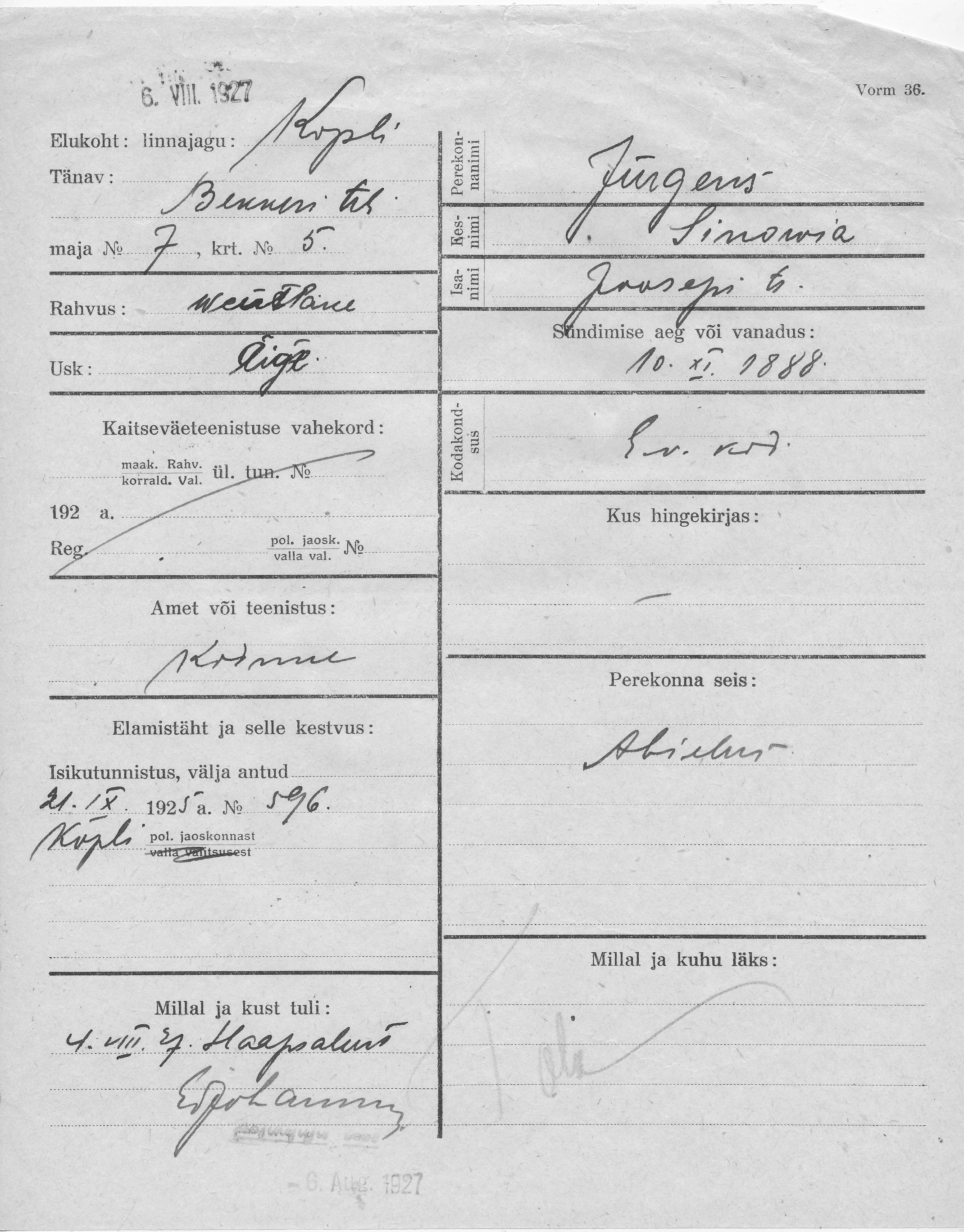 Jürgens, Sinowia, Joosep