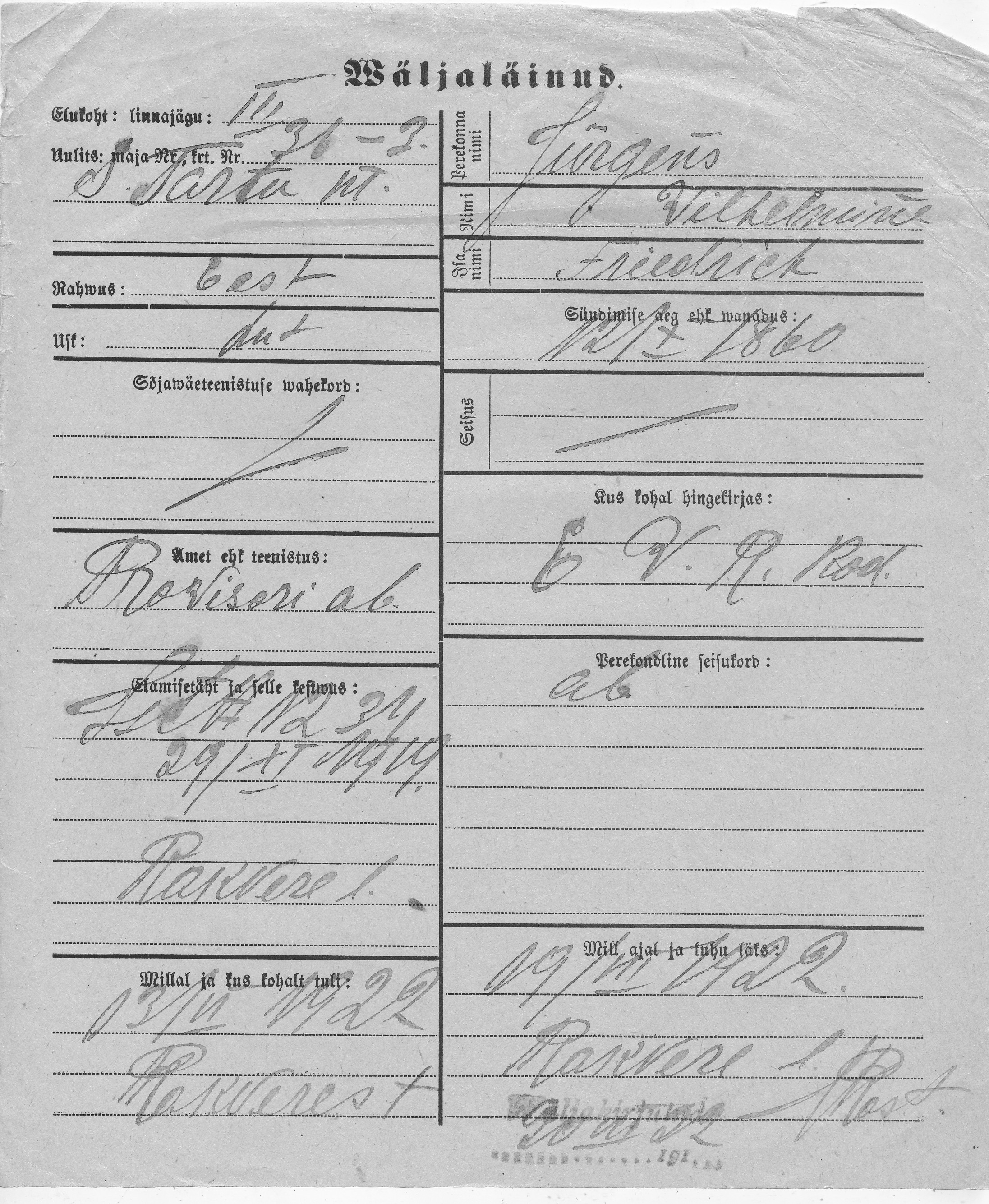 Jürgens, Vilhelmine, Friedrich