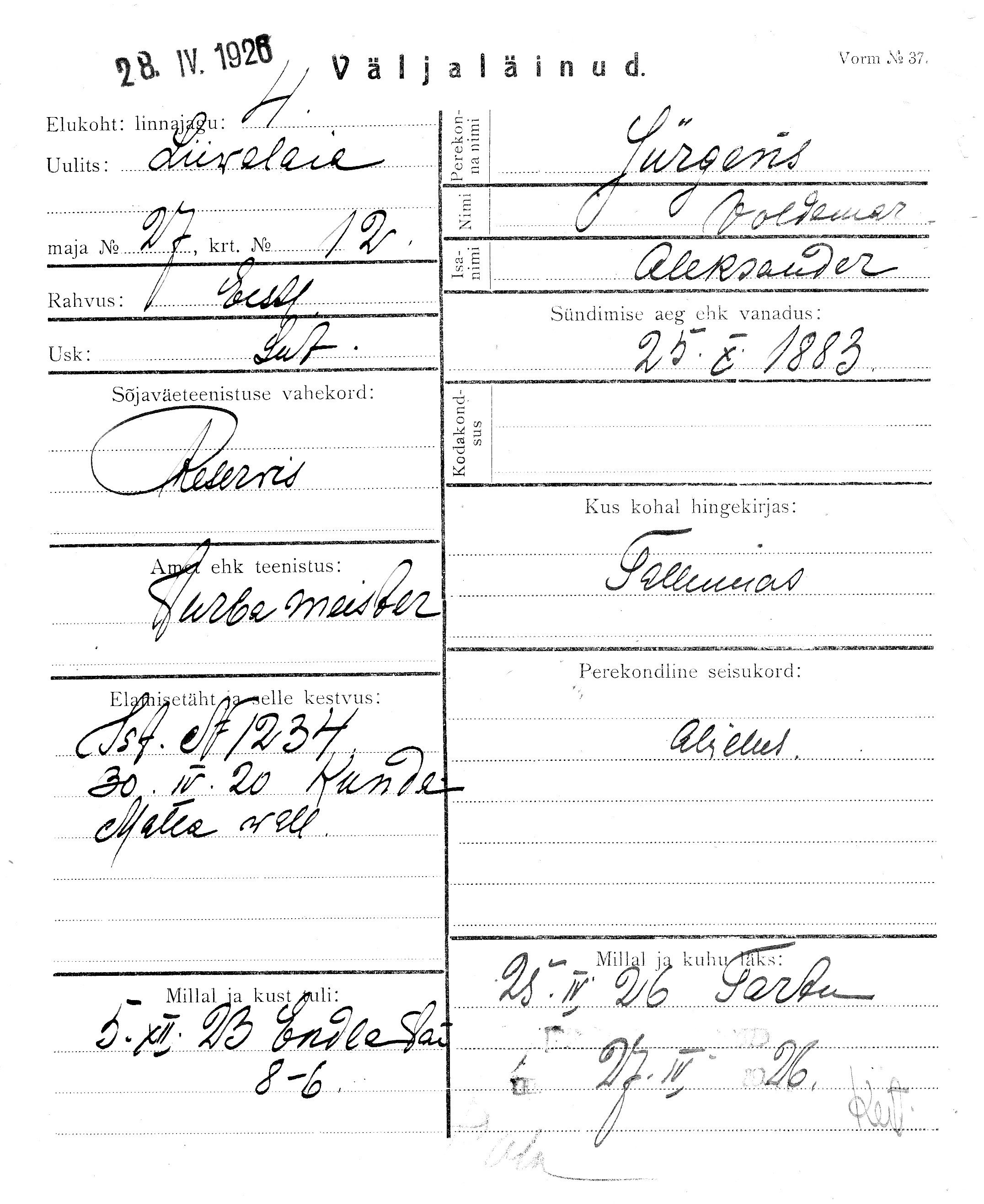 Jürgens, Voldemar, Aleksander