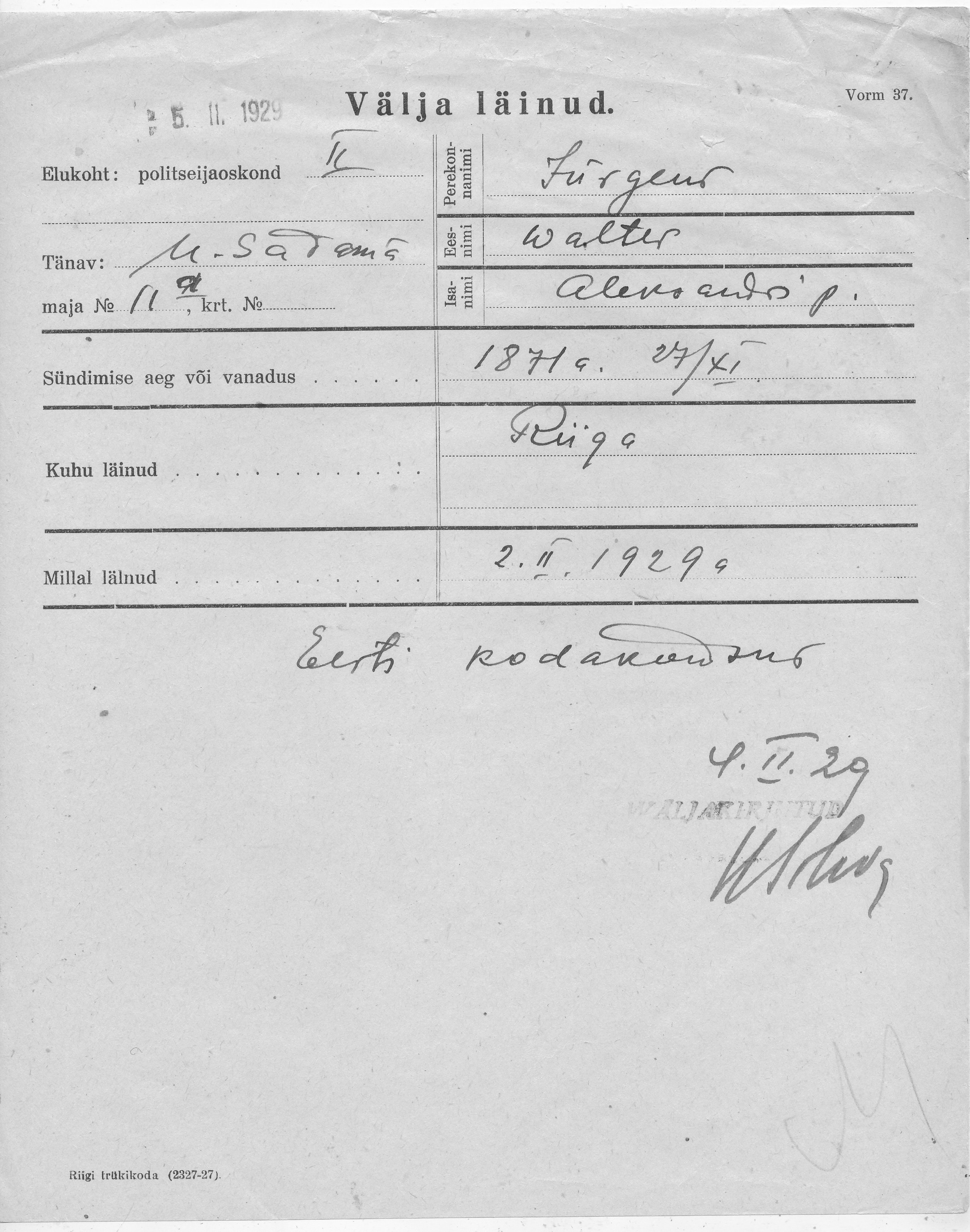 Jürgens, Walter, Aleksander