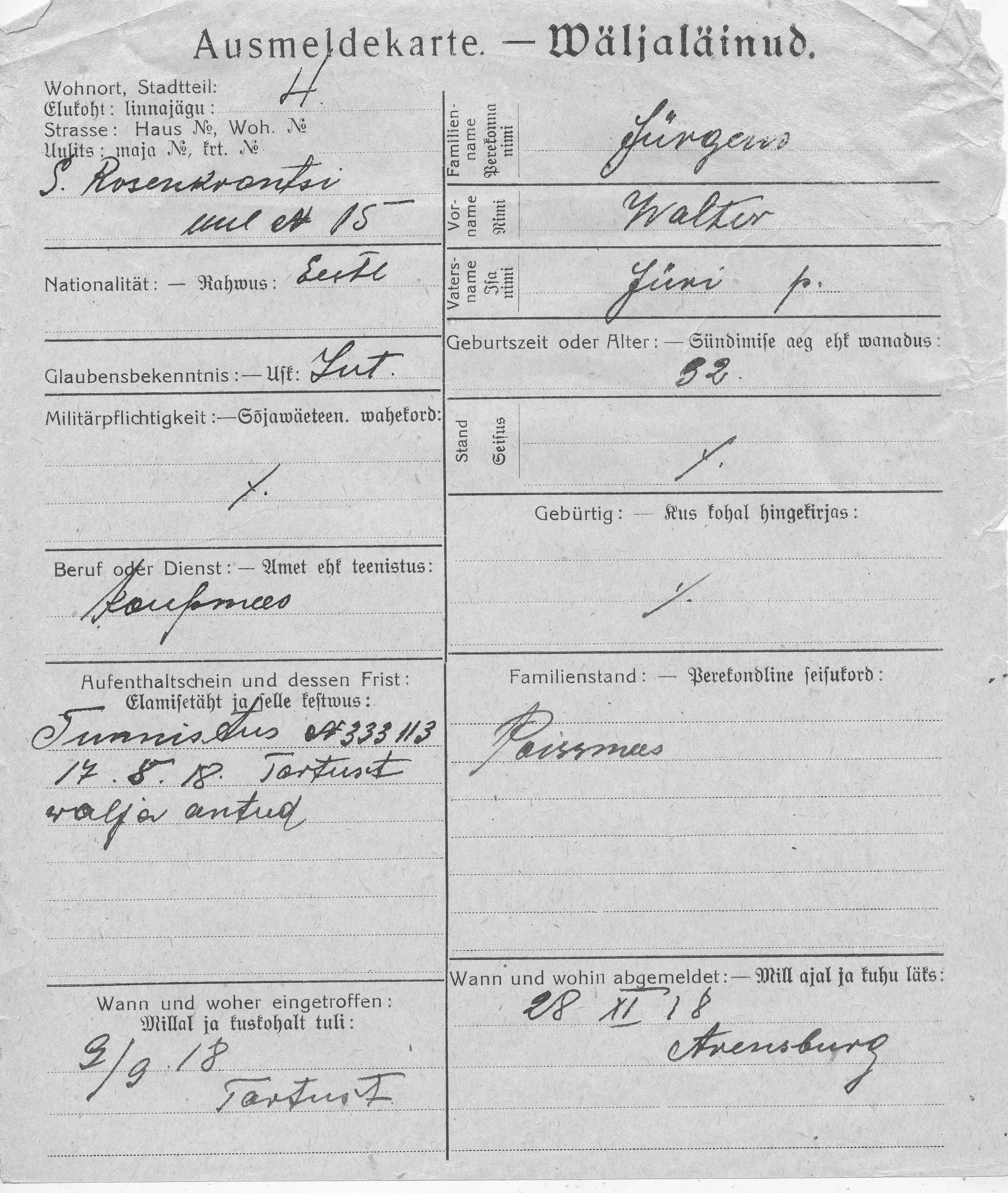 Jürgens, Walter, Jüri