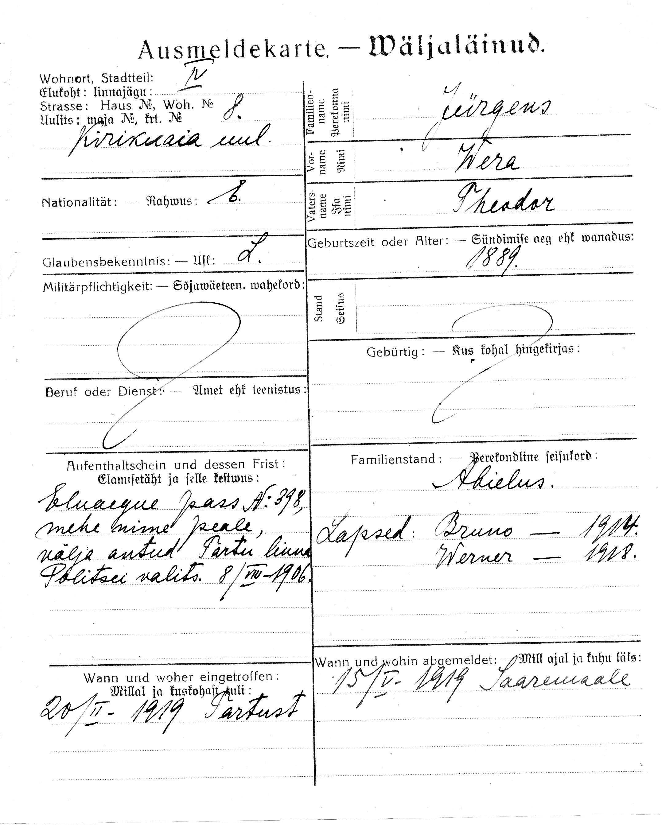 Jürgens, Wera, Theodor