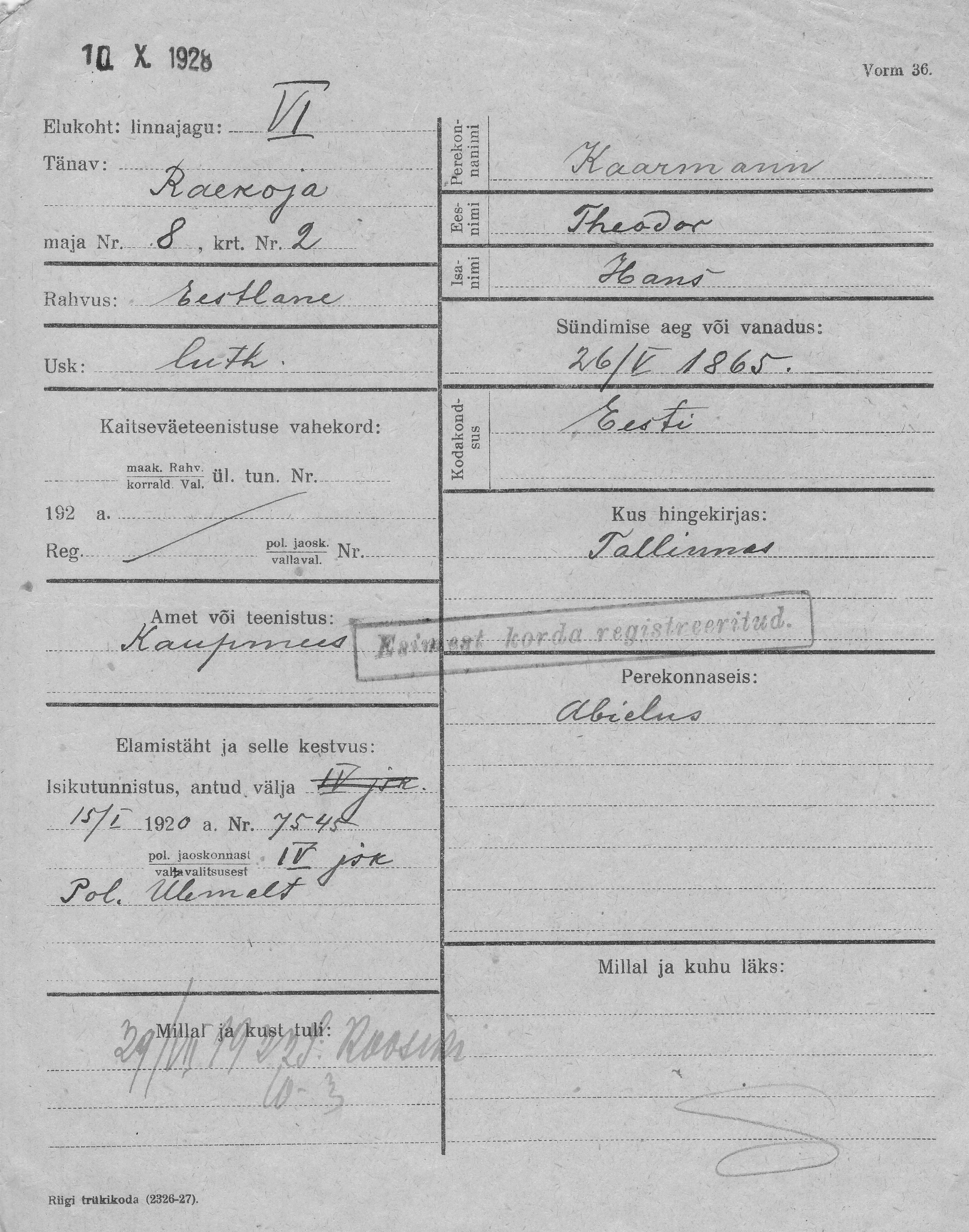 Kaarmann, Theodor, Hans