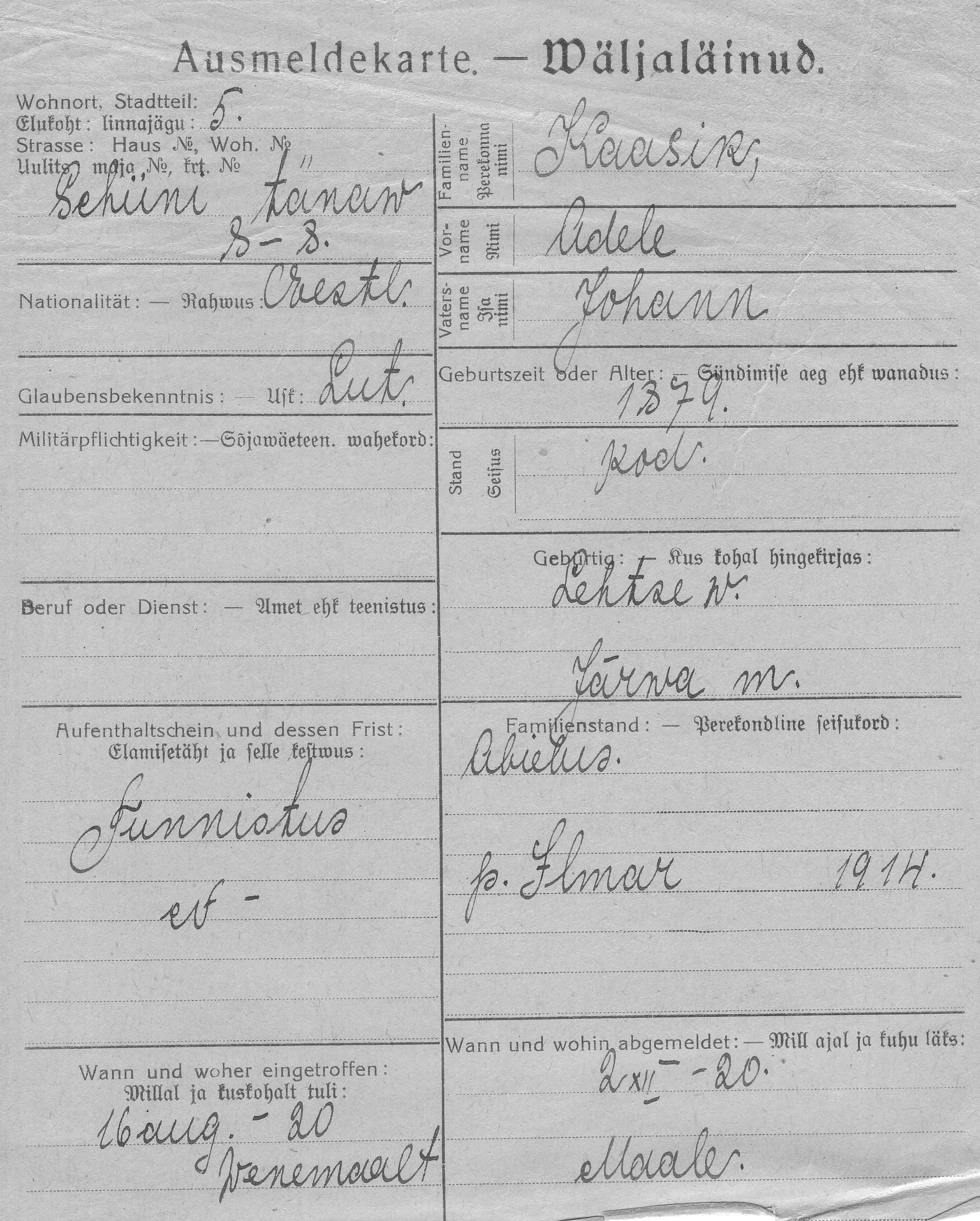 Kaasik, Adele, Johann