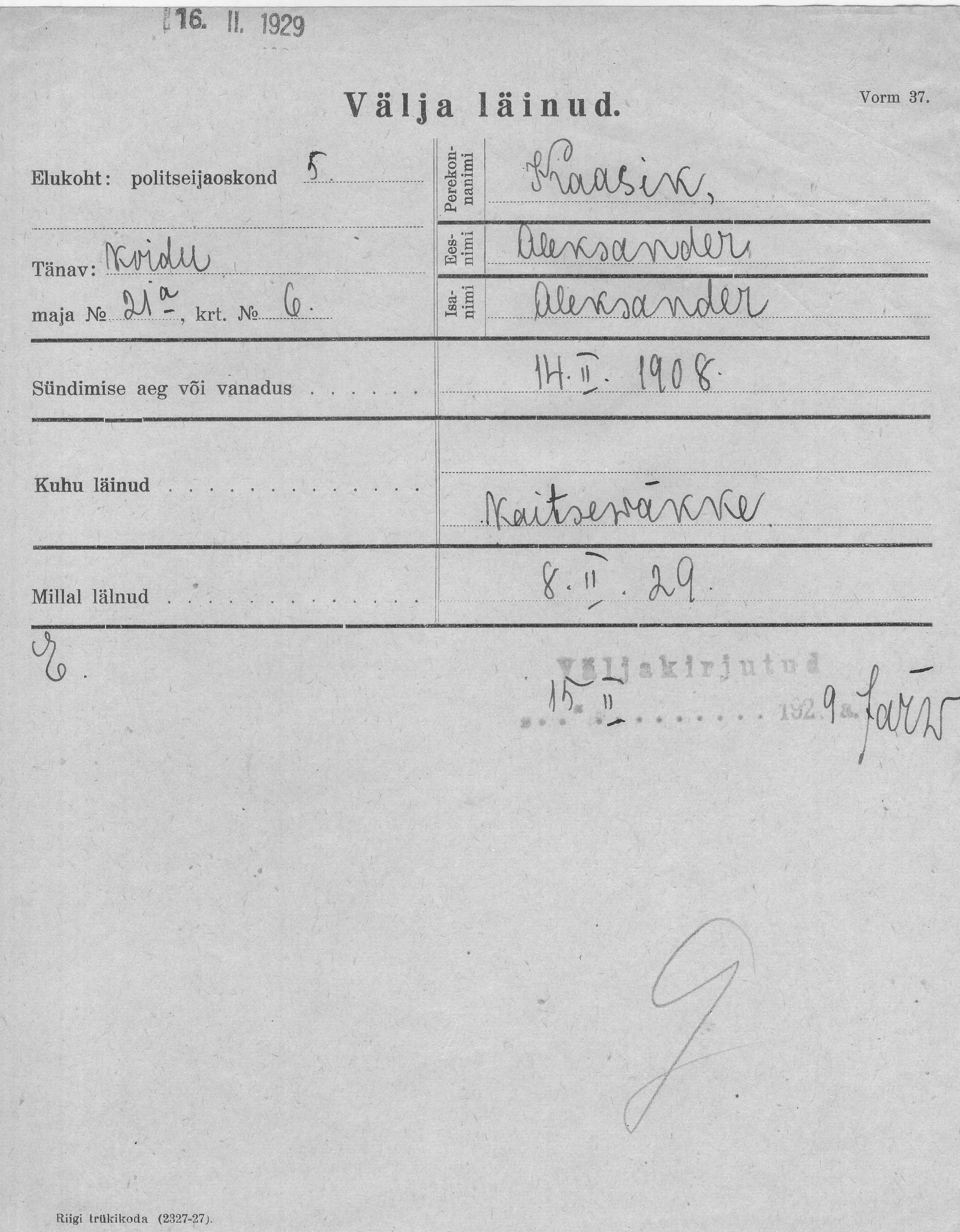 Kaasik, Aleksander, Aleksander