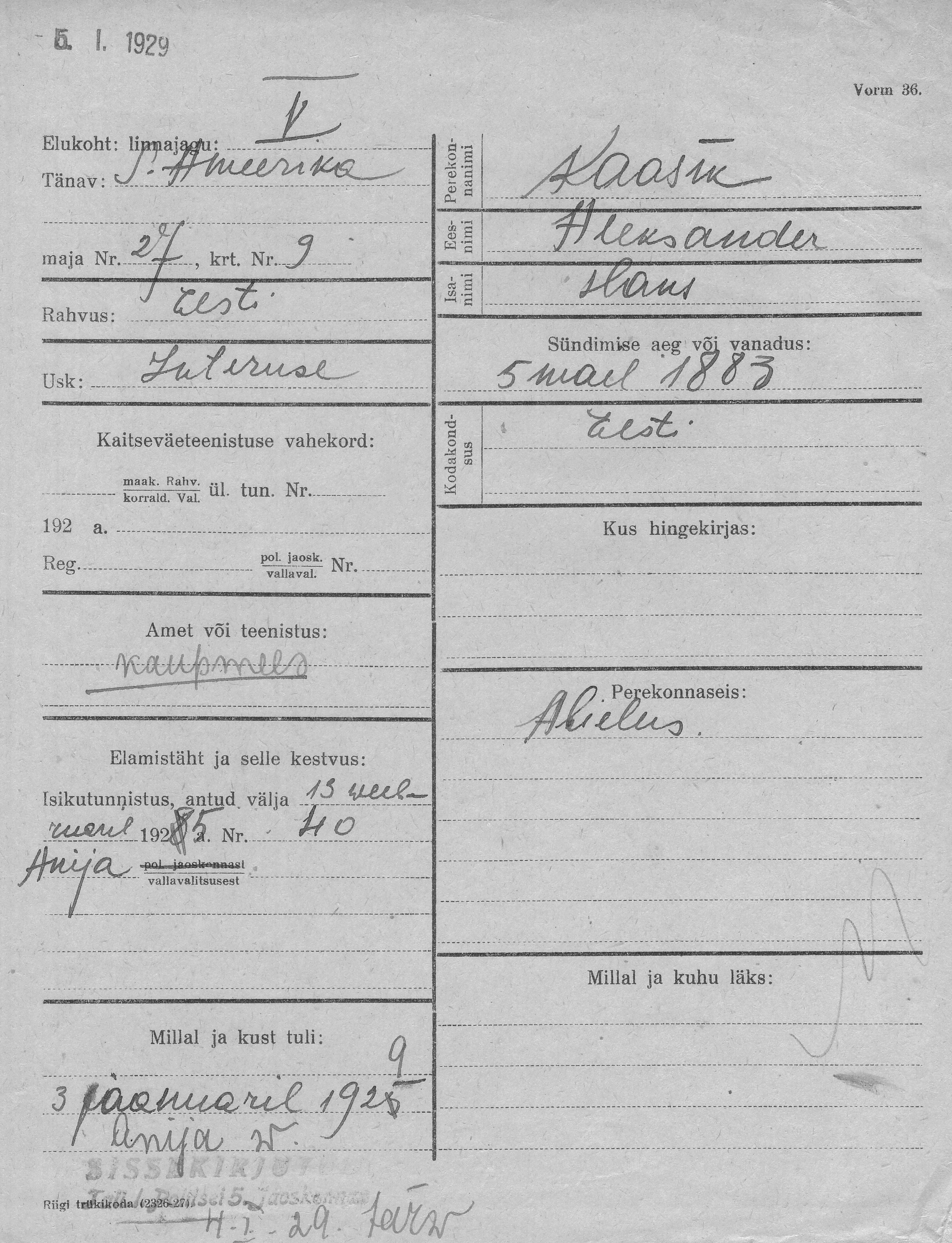 Kaasik, Aleksander, Hans