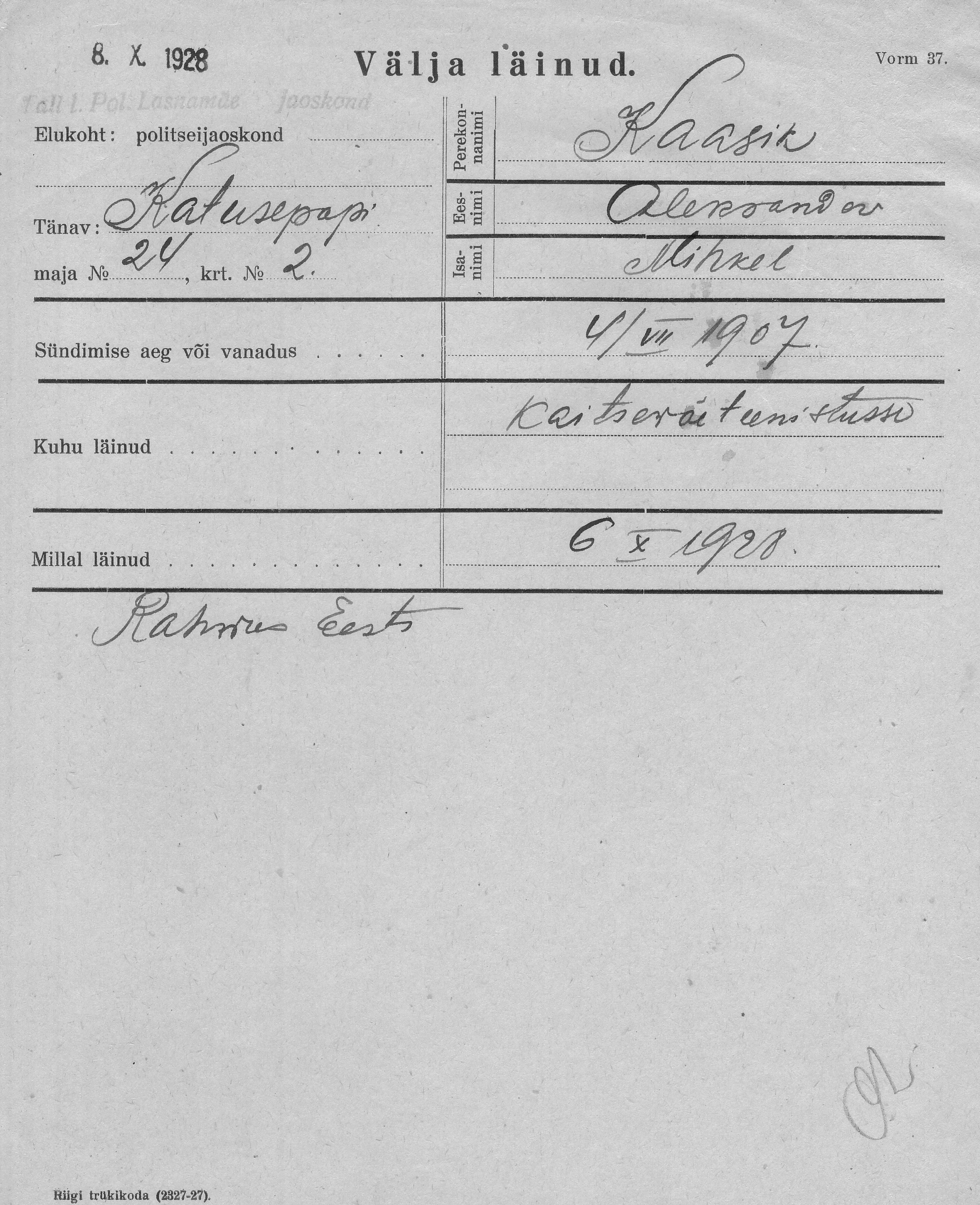 Kaasik, Aleksander, Mihkel