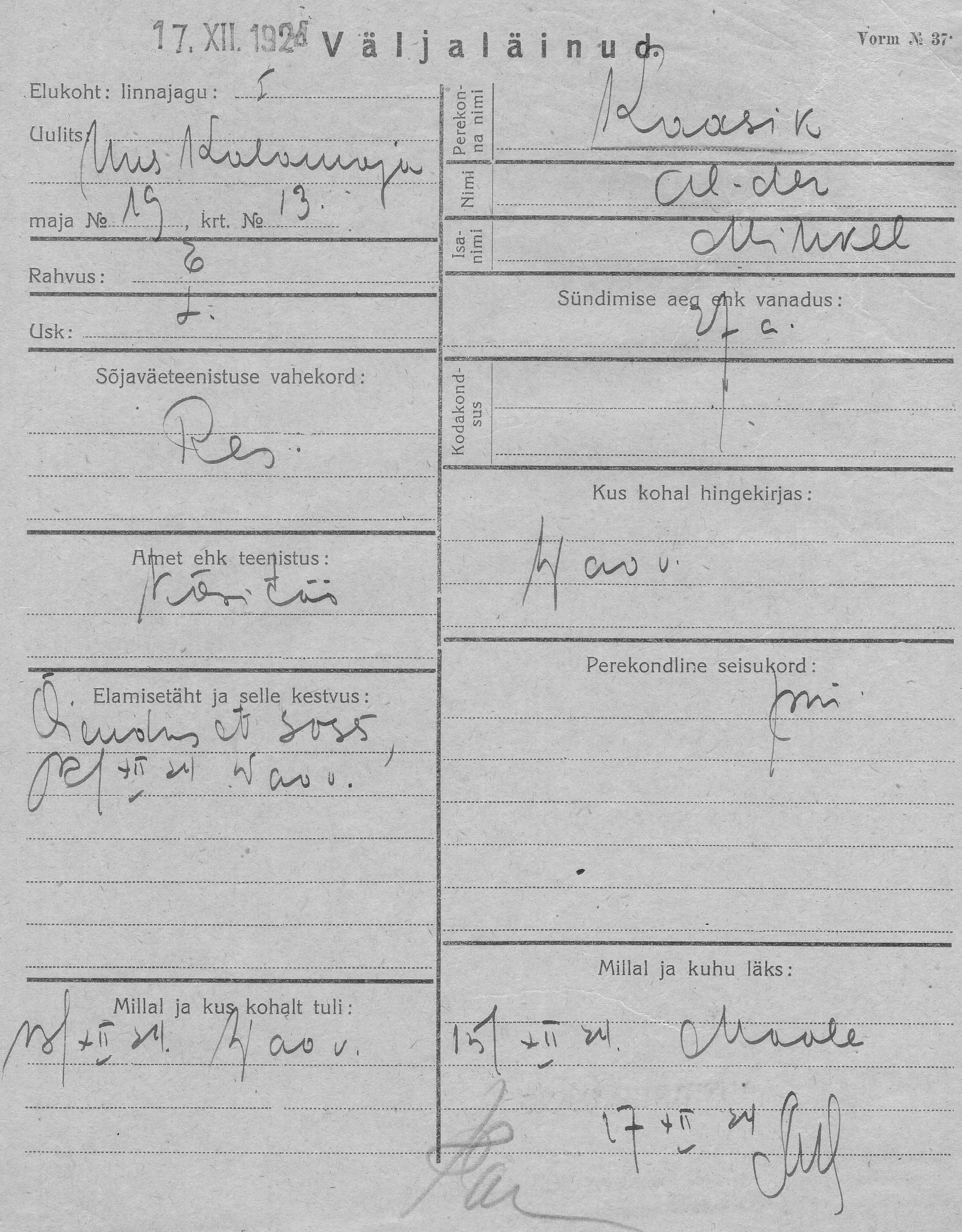 Kaasik, Aleksander, Mihkel