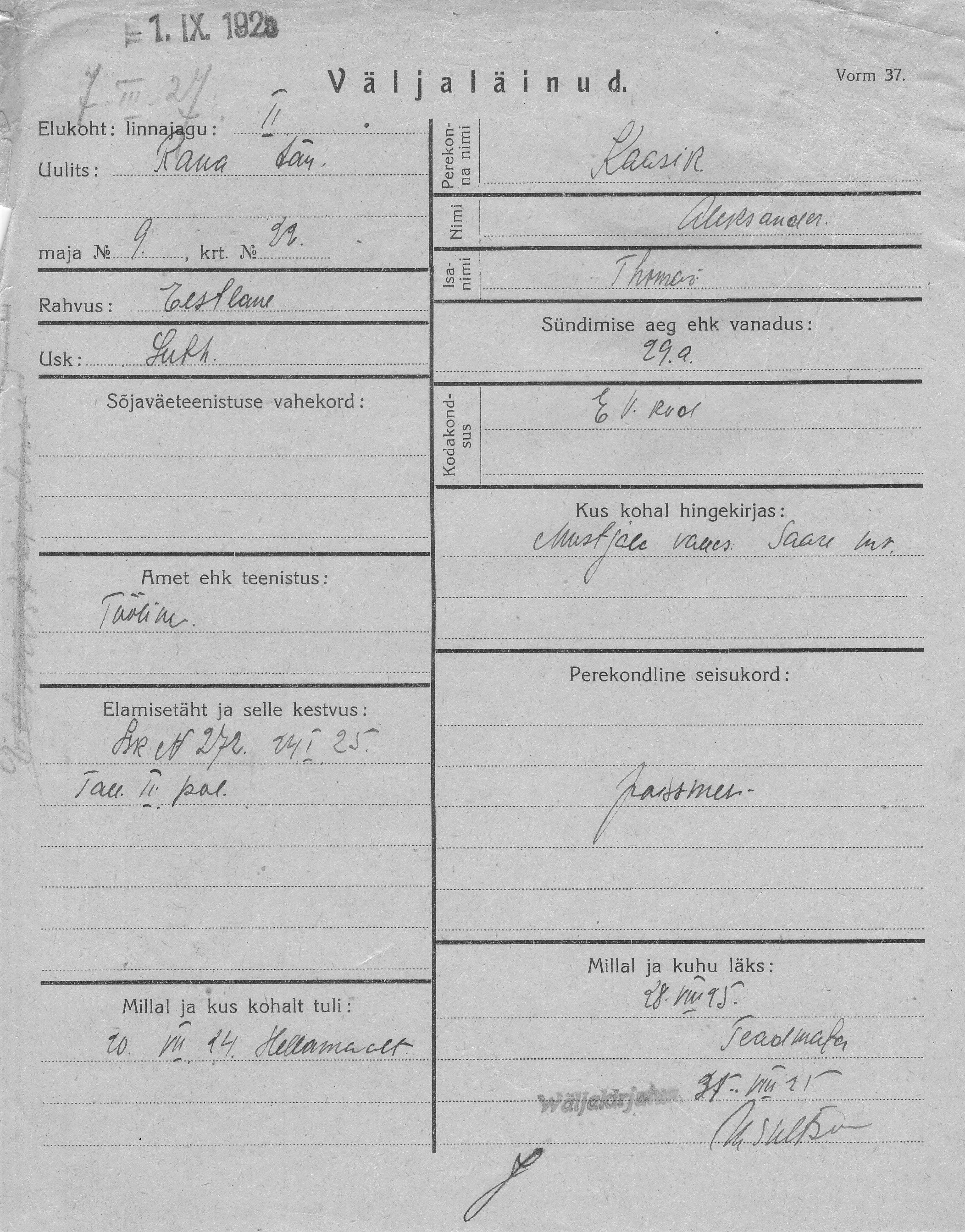 Kaasik, Aleksander, Thomas