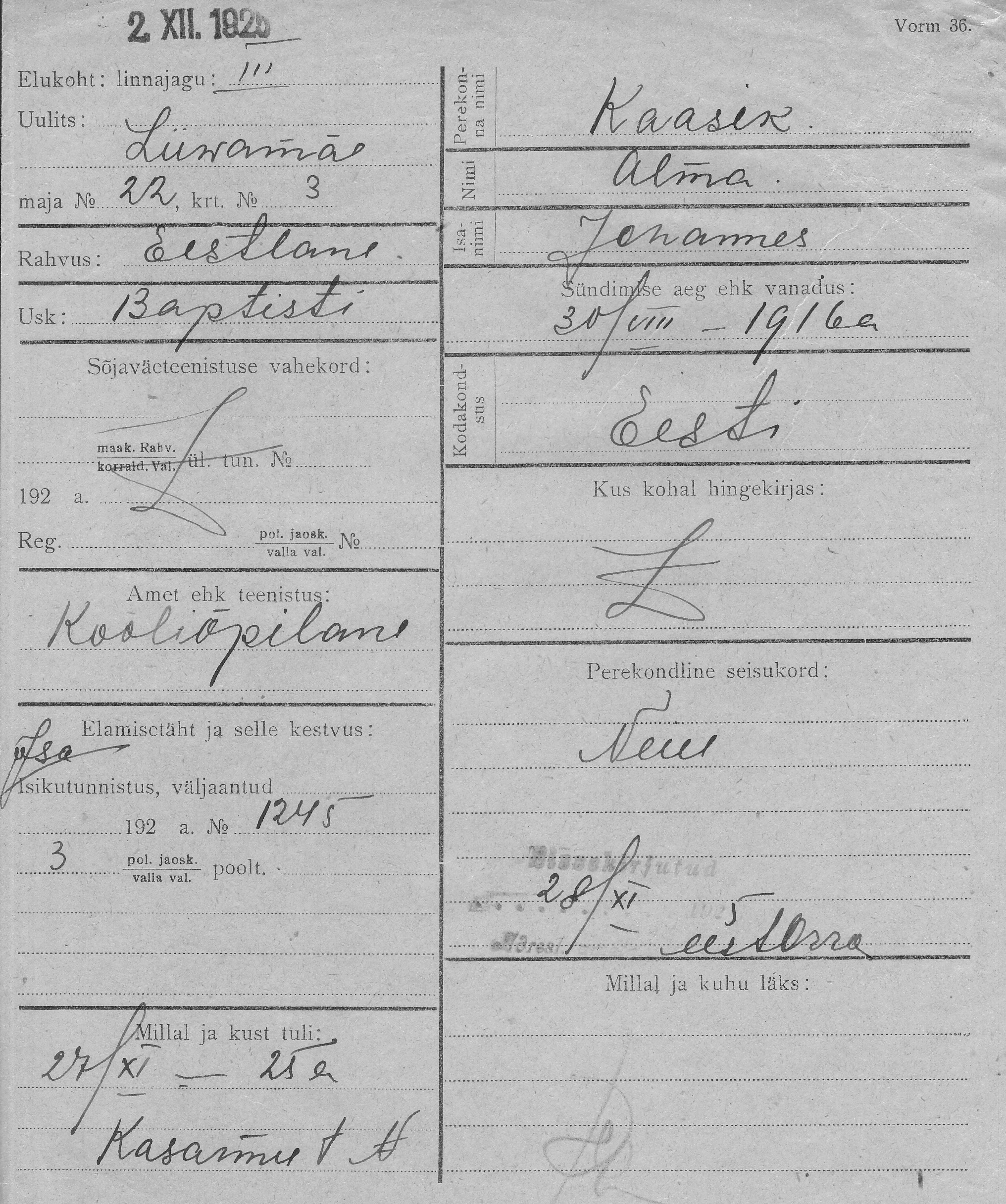 Kaasik, Alma, Johannes