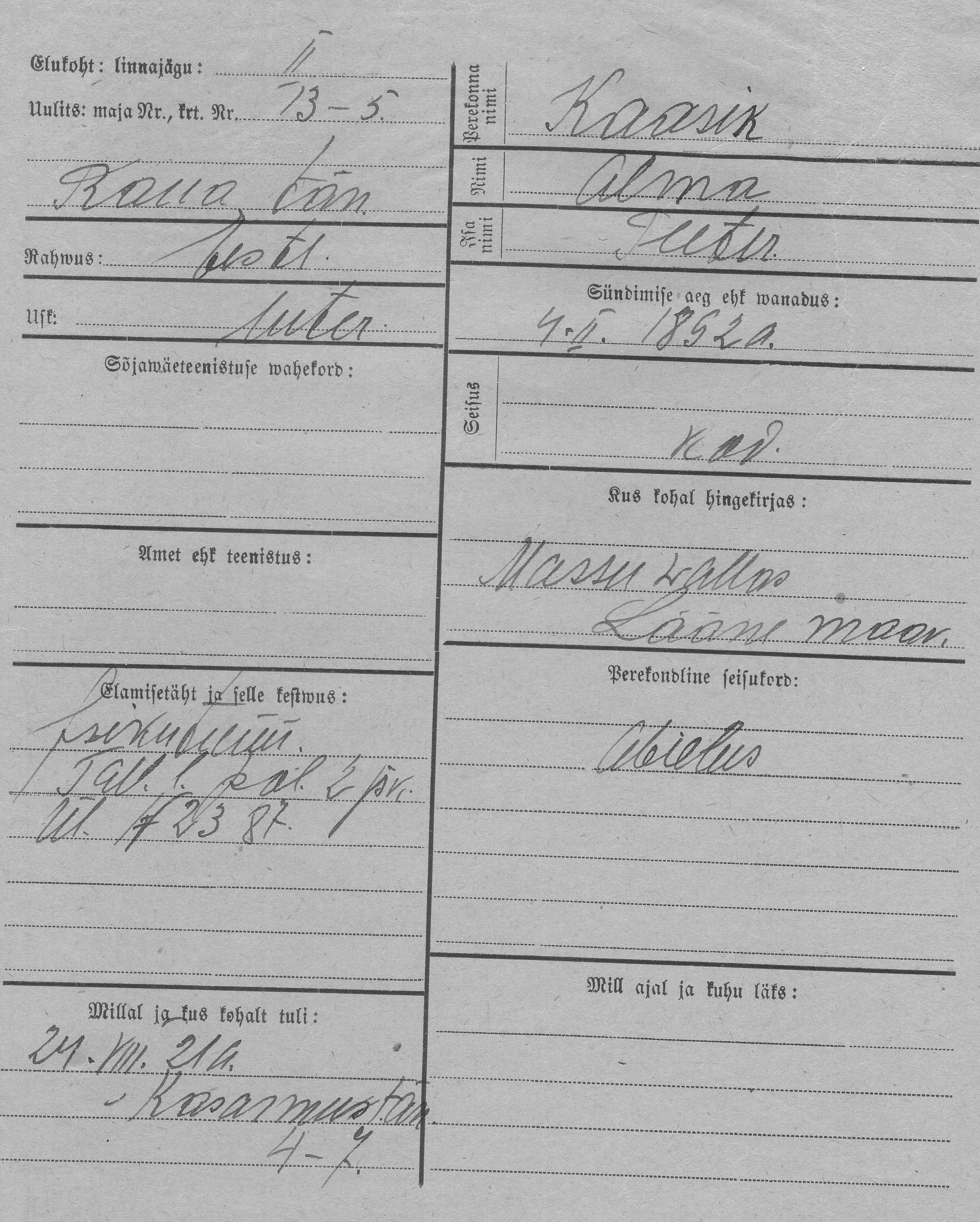 Kaasik, Alma, Peeter