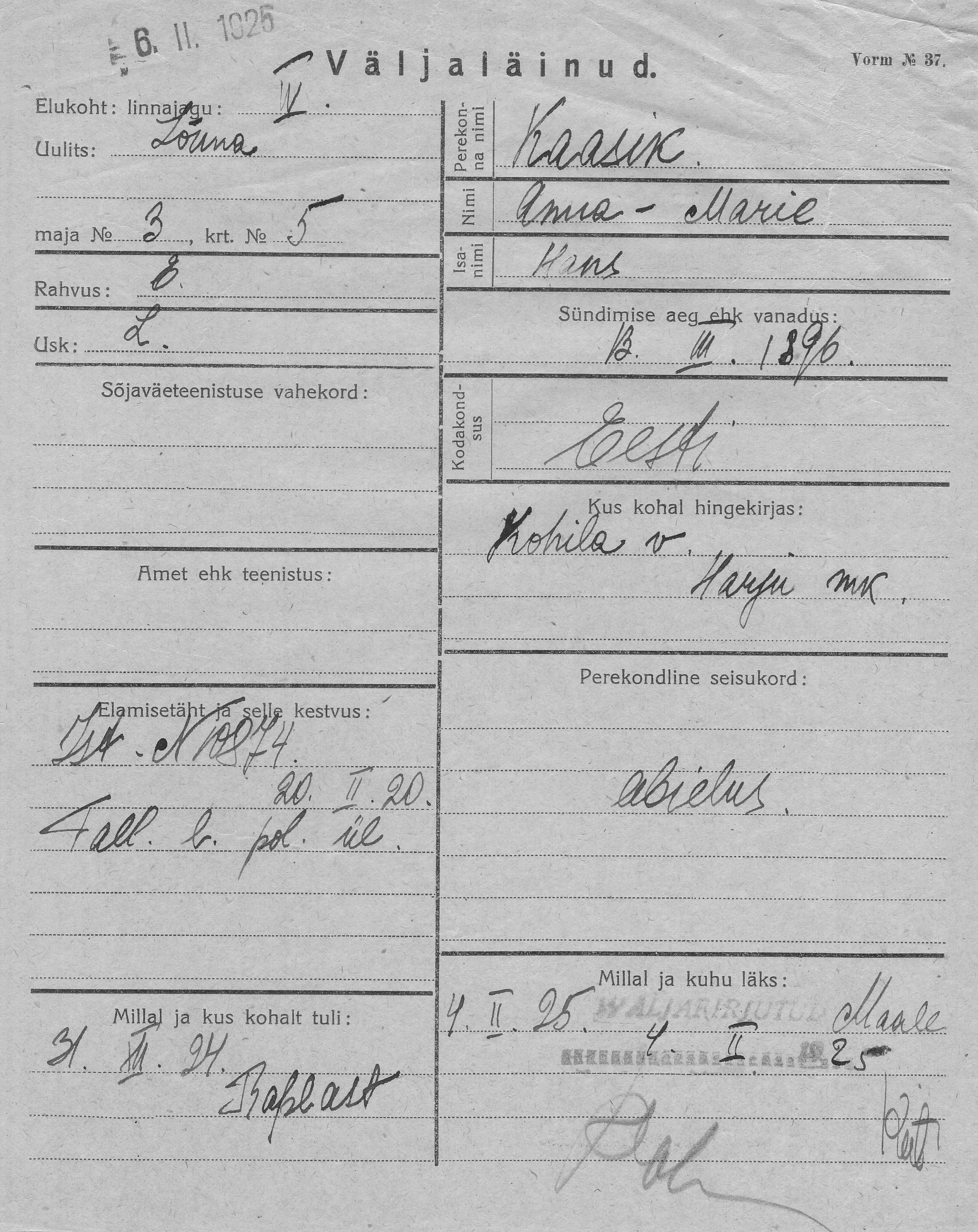 Kaasik, Anna-Marie, Hans