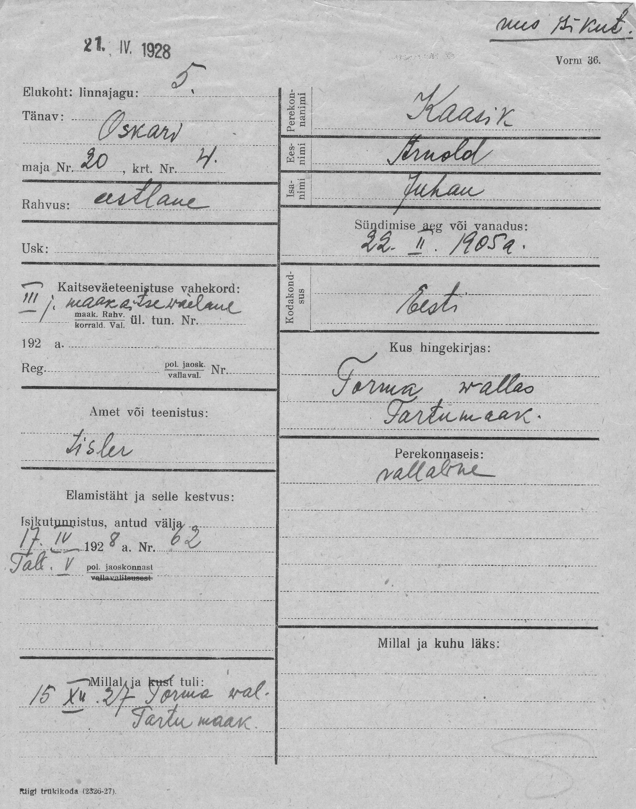 Kaasik, Arnold, Juhan