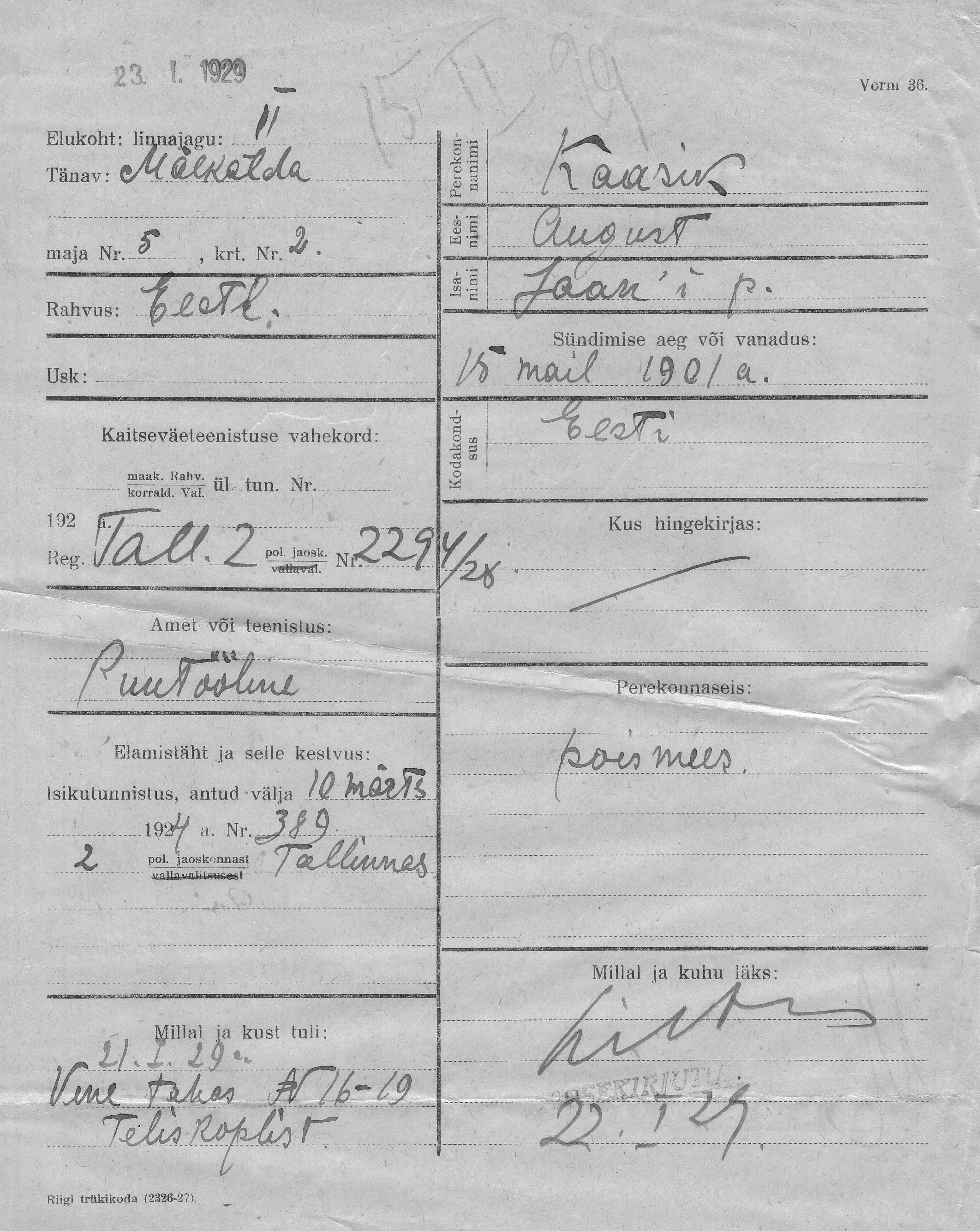 Kaasik, August, Jaan