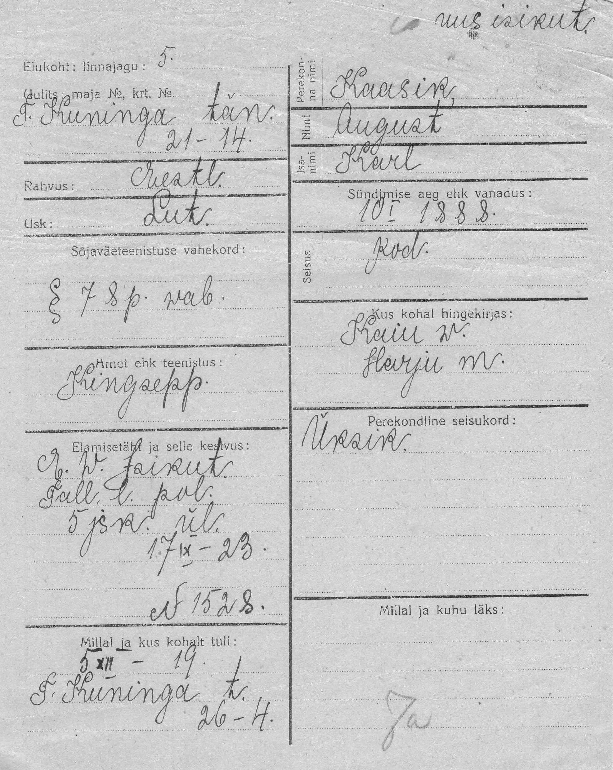 Kaasik, August, Karl