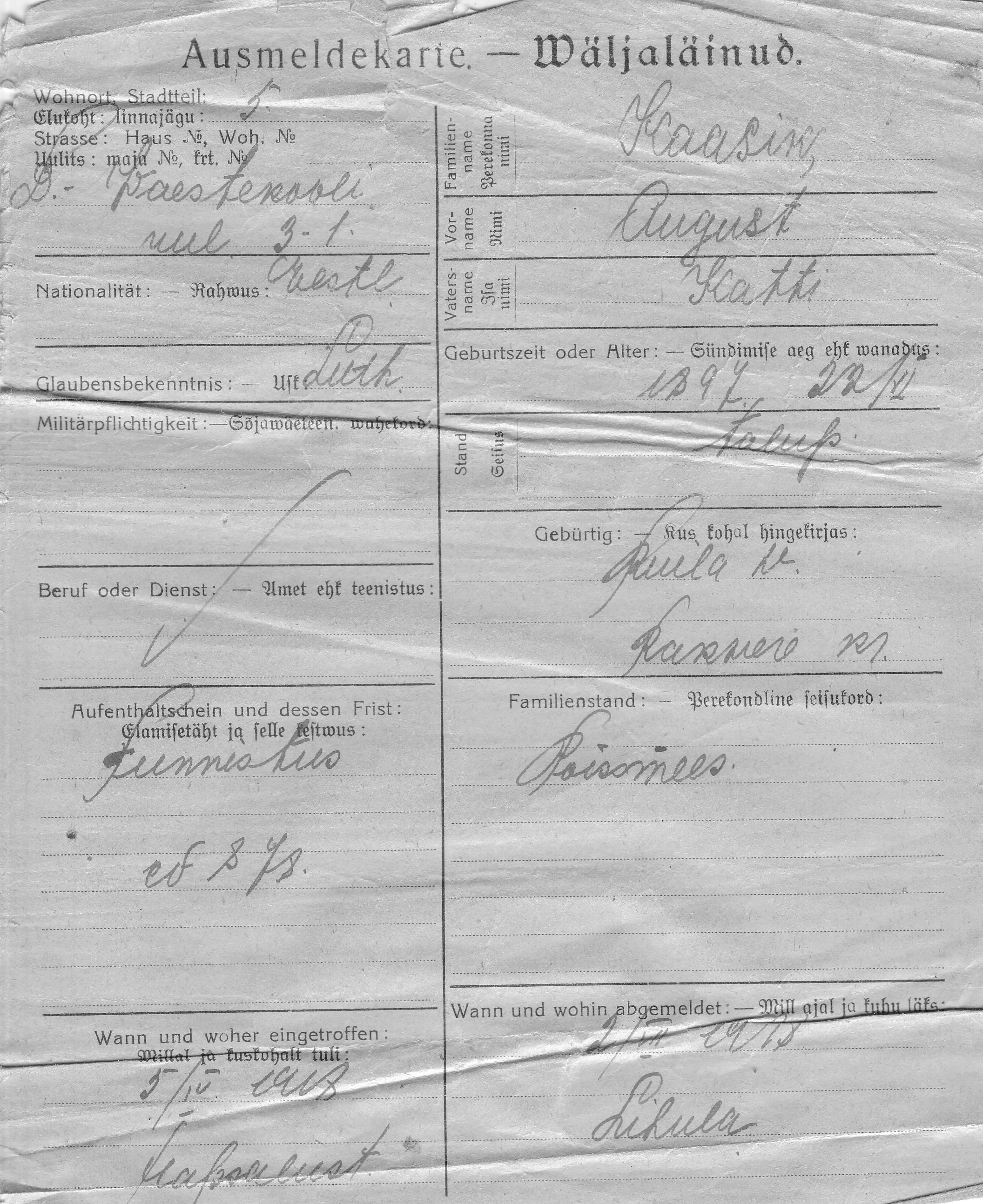 Kaasik, August, Katti