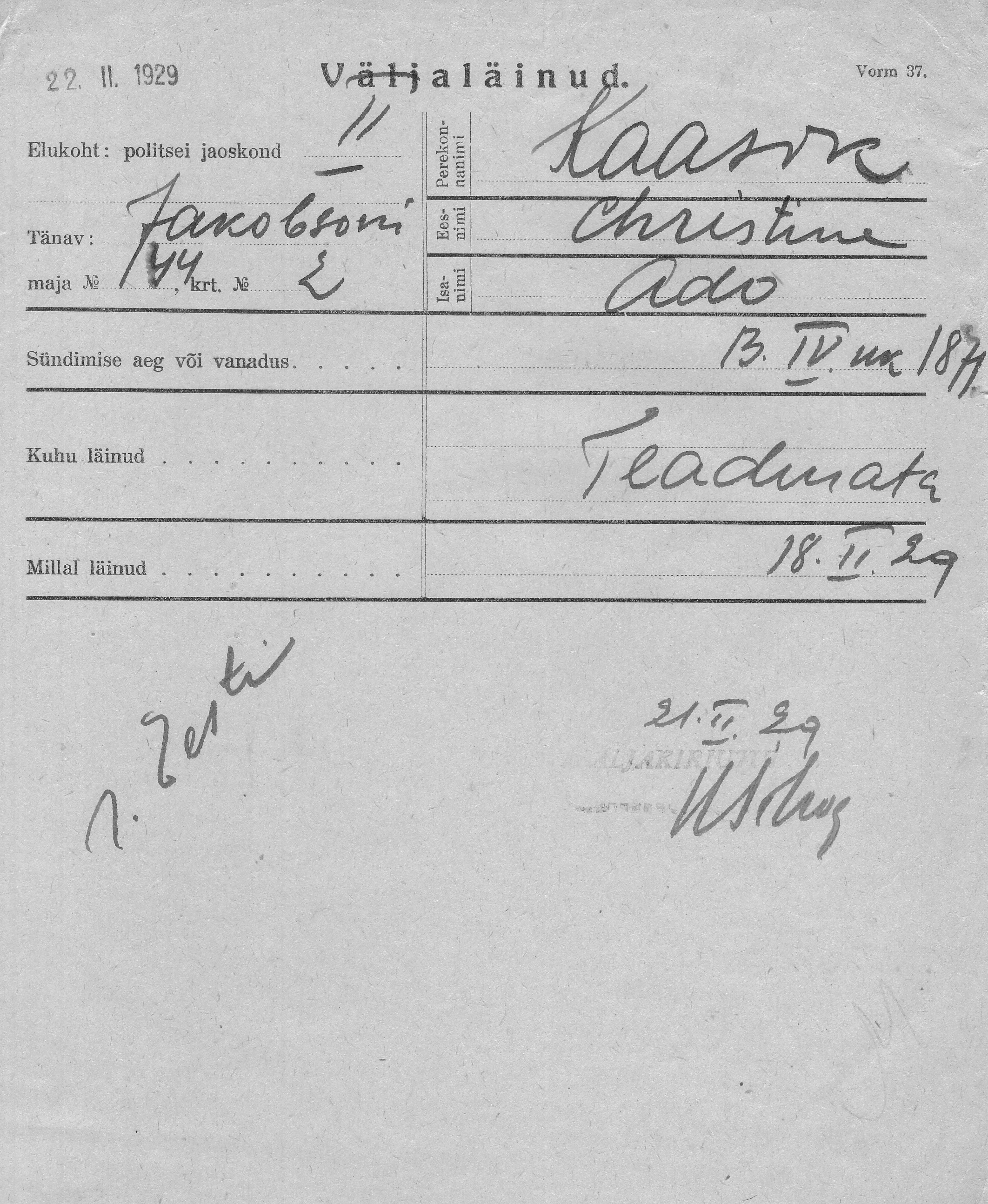 Kaasik, Christine, Ado