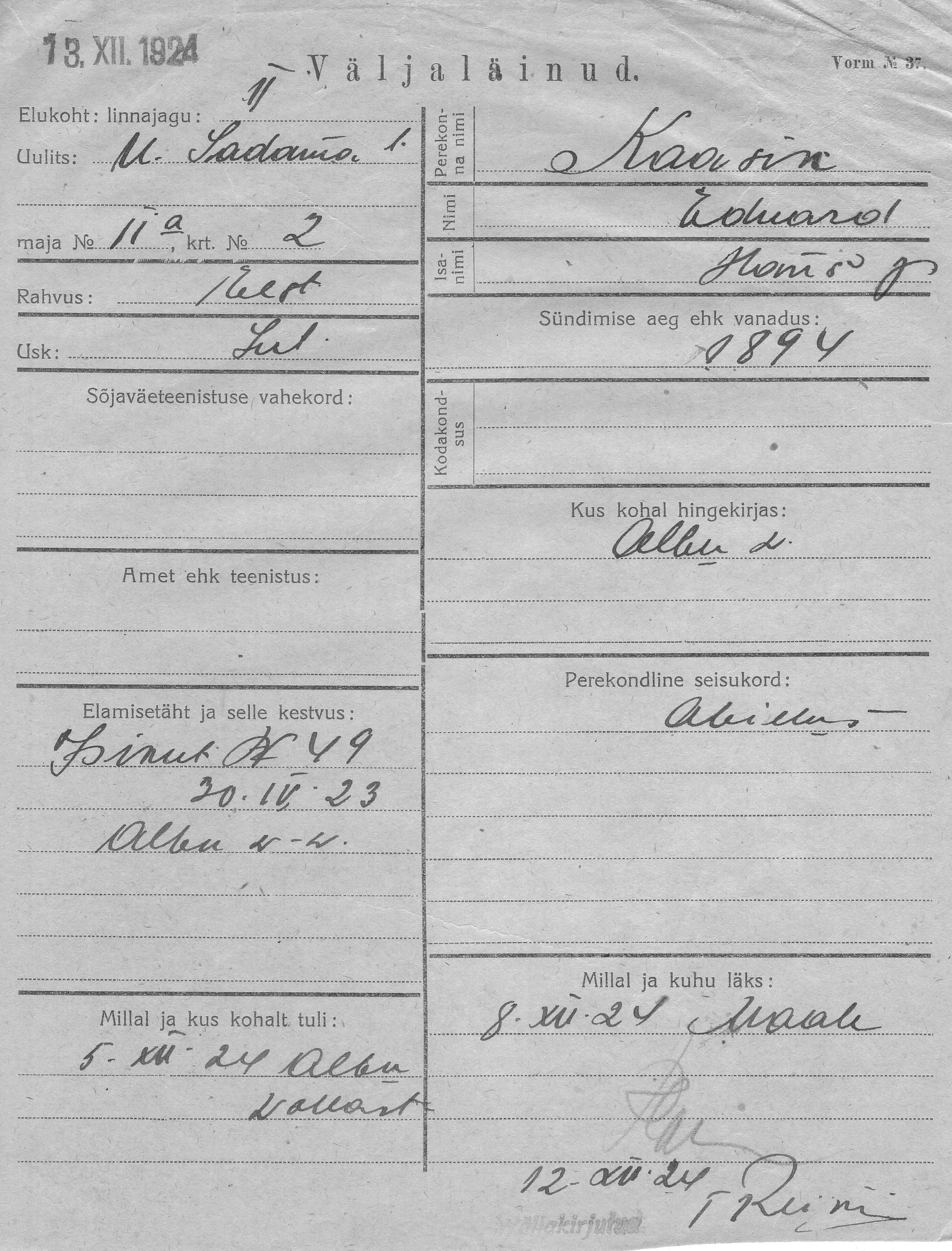 Kaasik, Eduard, Hans