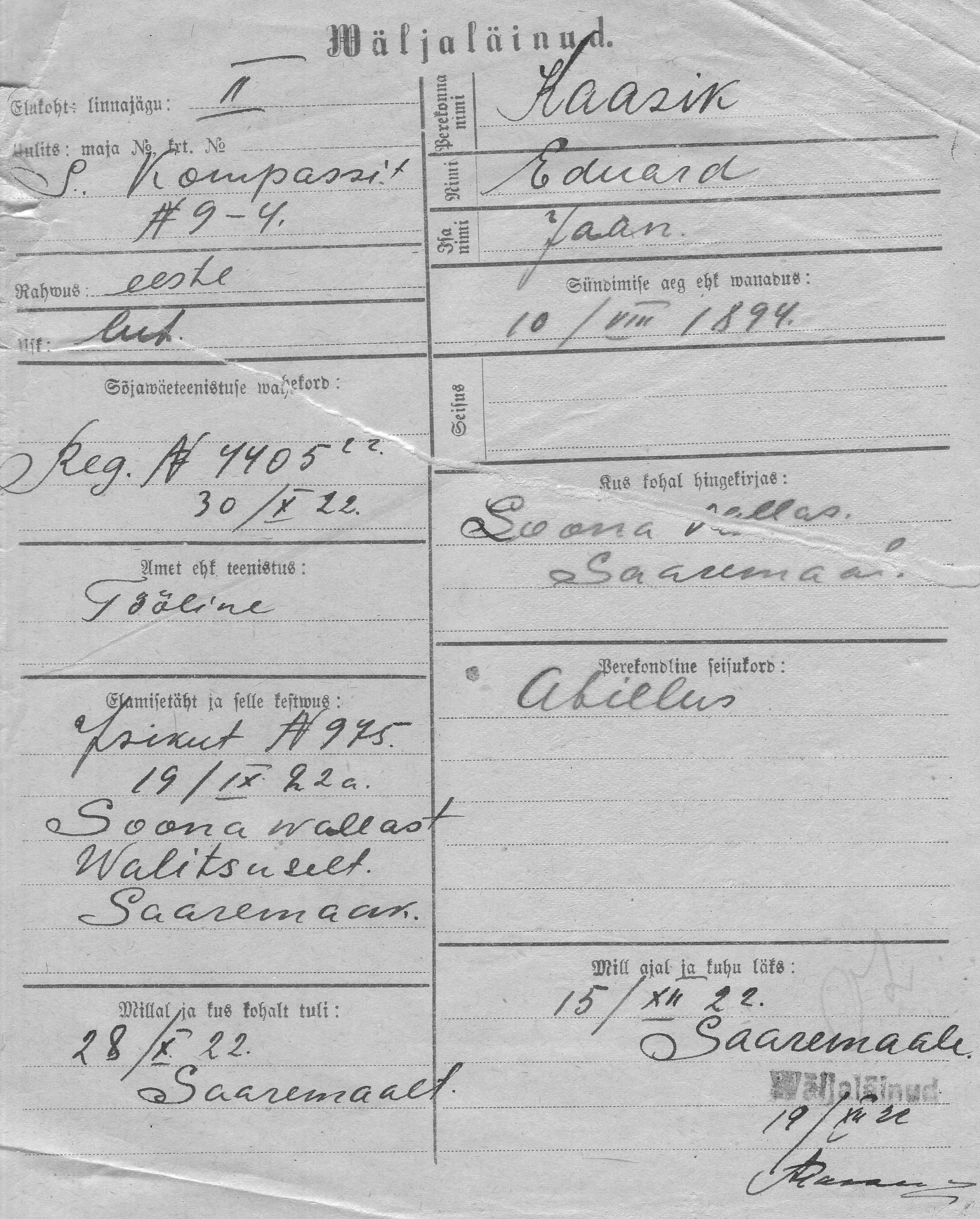 Kaasik, Eduard, Jaan