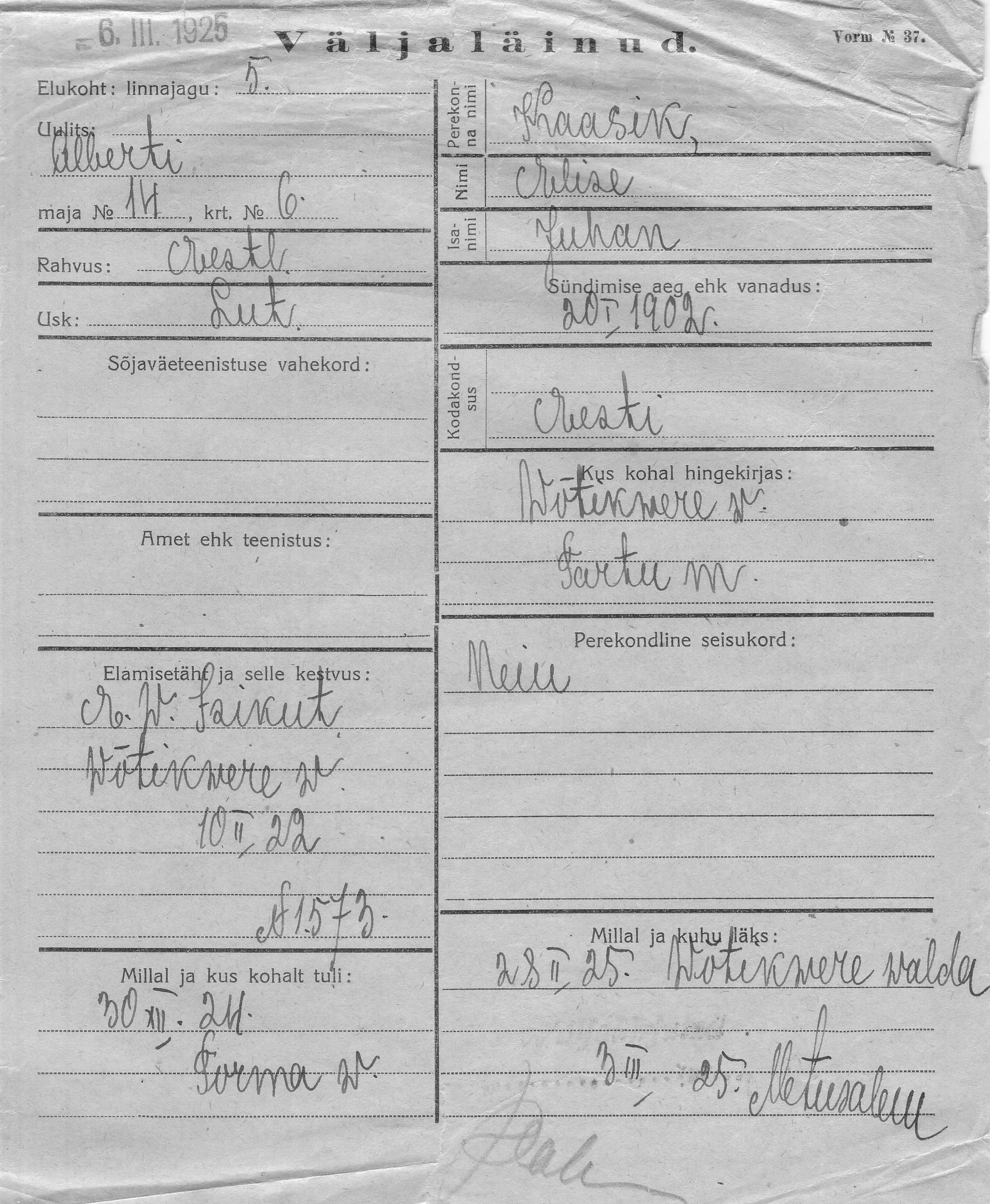 Kaasik, Elise, Juhan