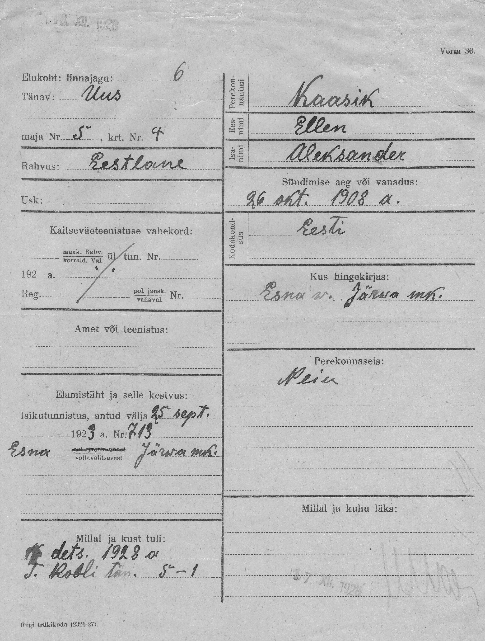 Kaasik, Ellen, Aleksander