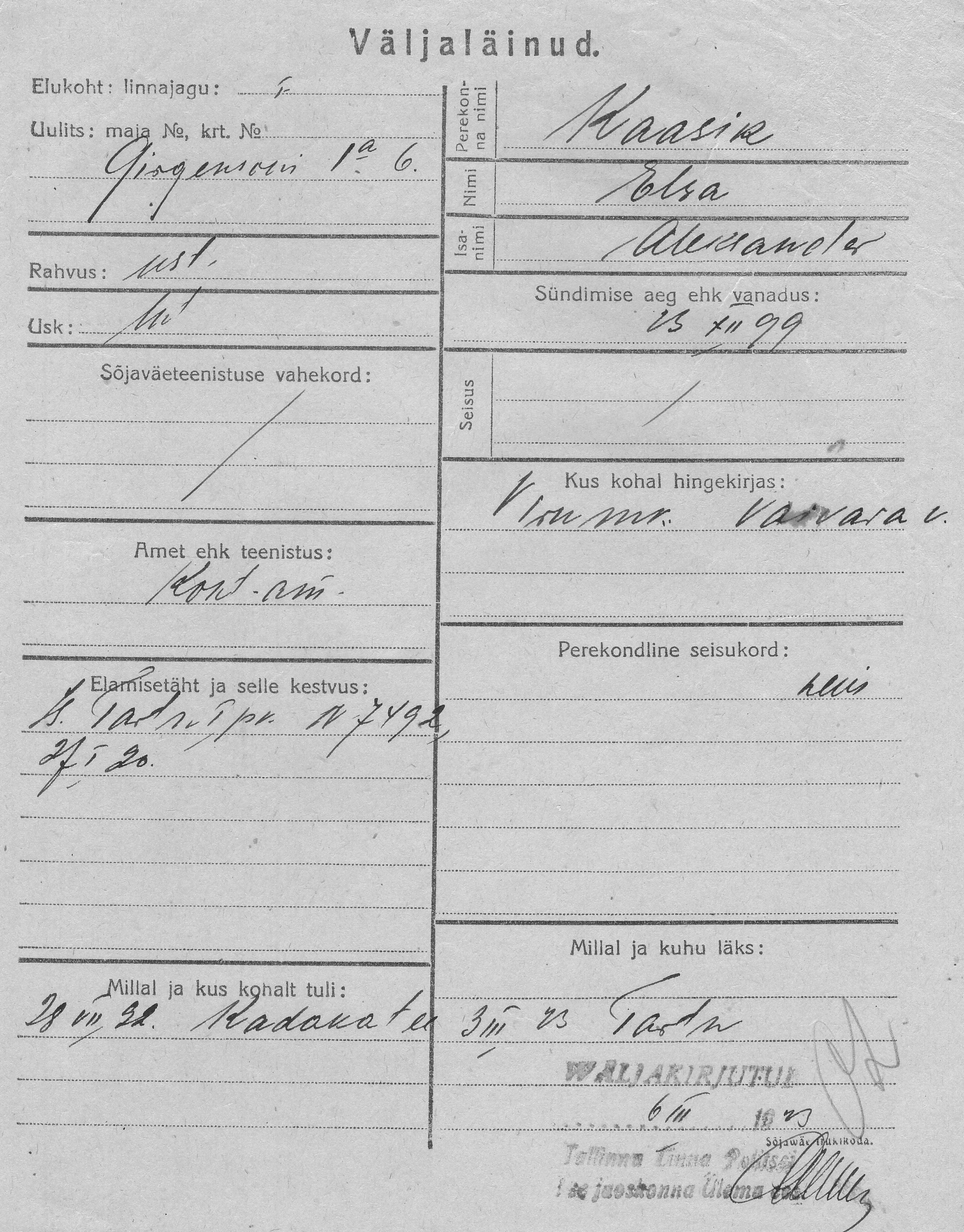 Kaasik, Elsa, Aleksander