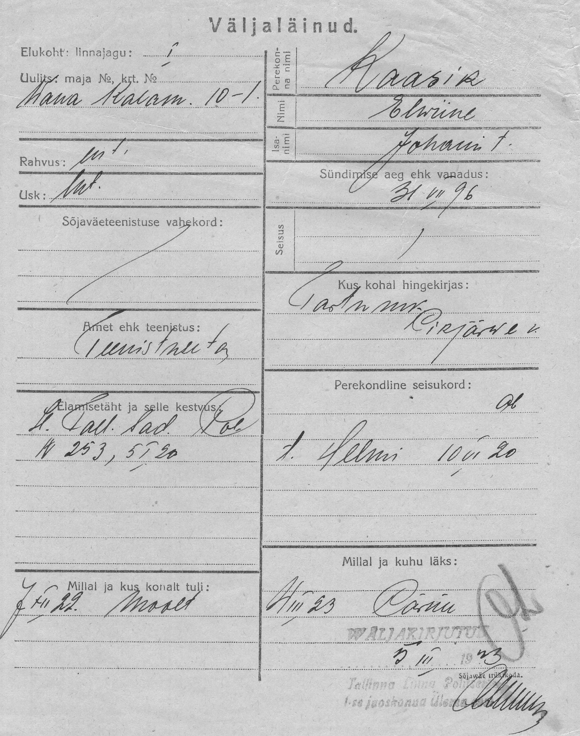 Kaasik, Elwiine, Johan