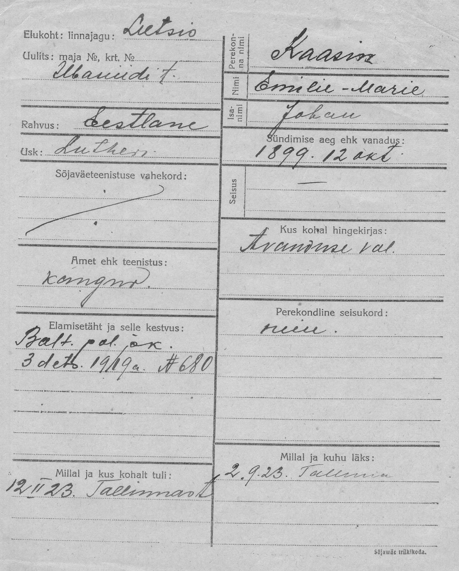 Kaasik, Emilie-Marie, Johan