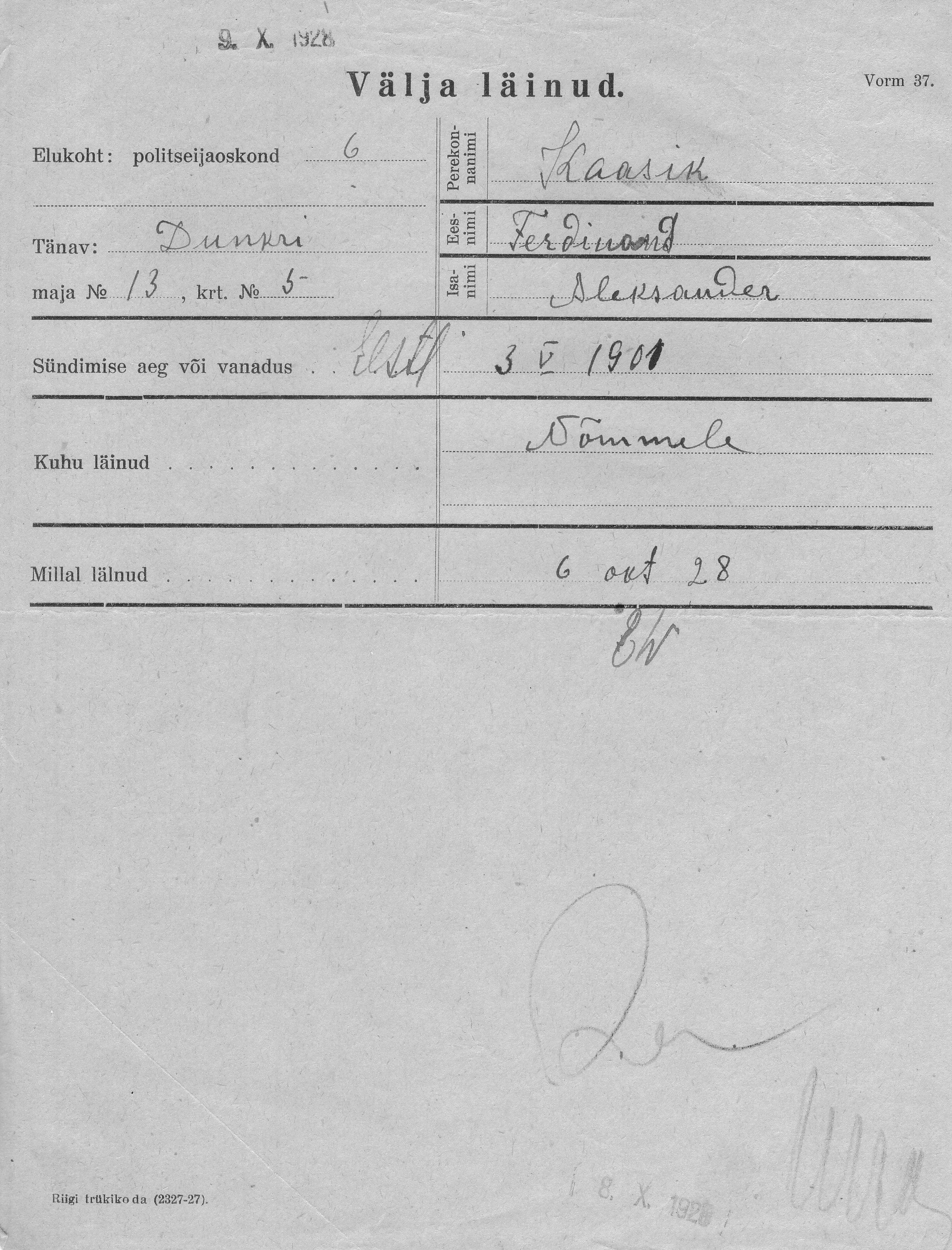 Kaasik, Ferdinand, Aleksander