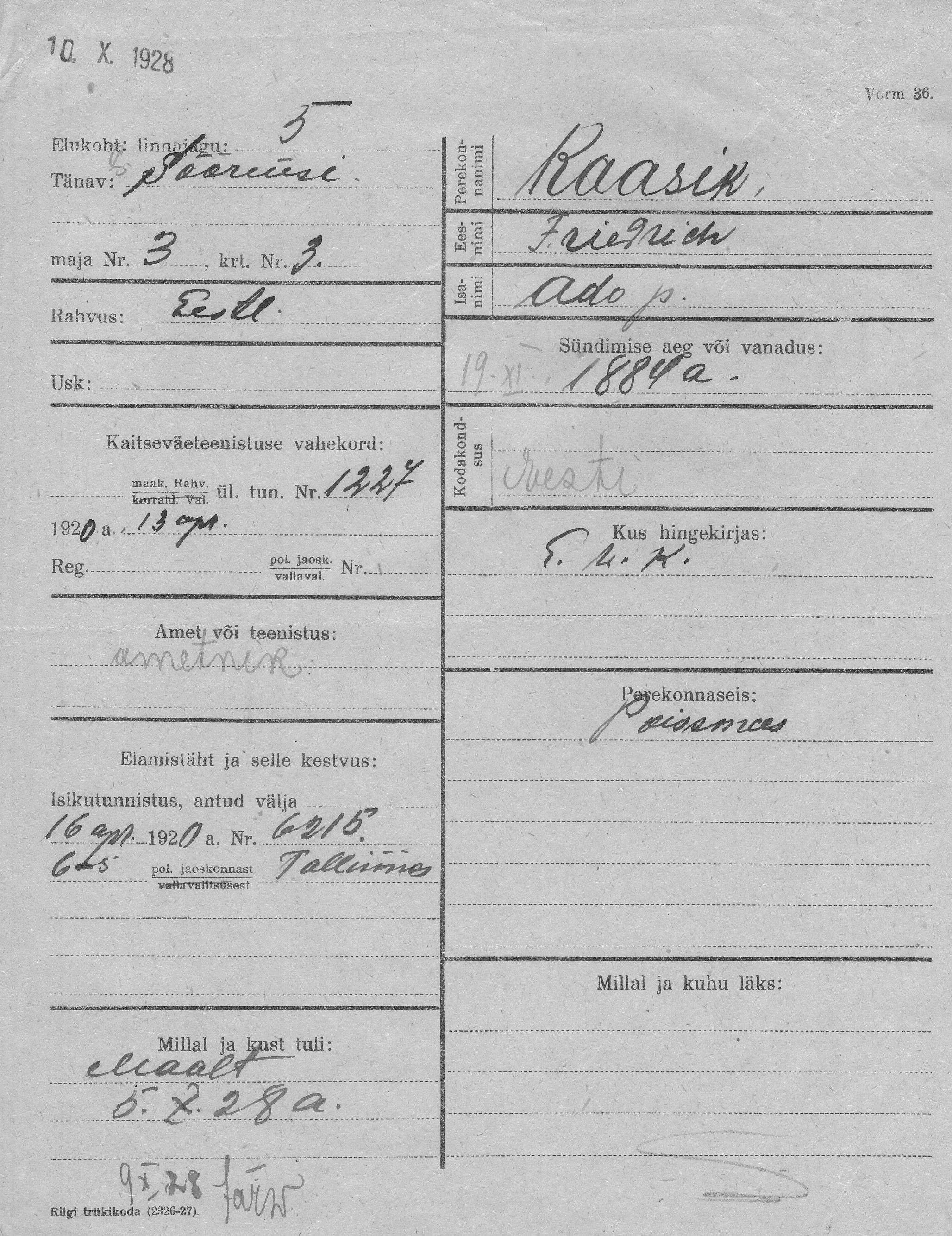 Kaasik, Friedrich, Ado