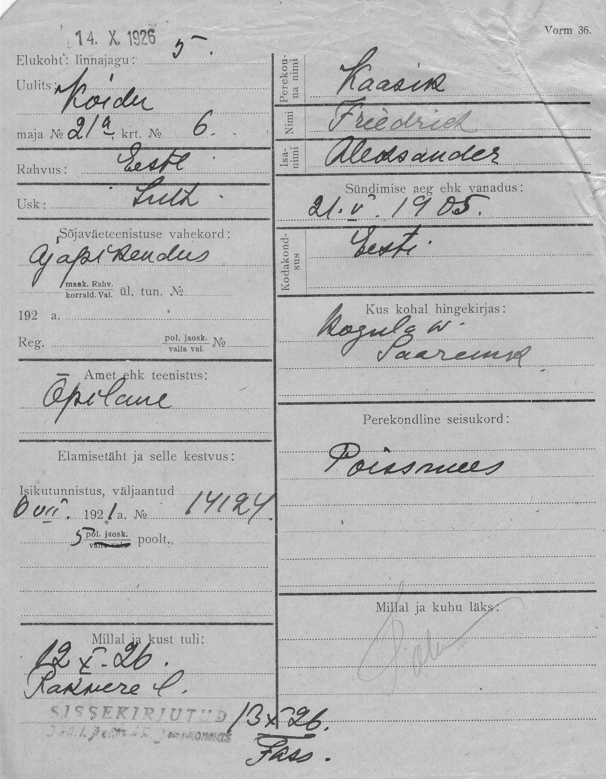 Kaasik, Friedrich, Aleksander