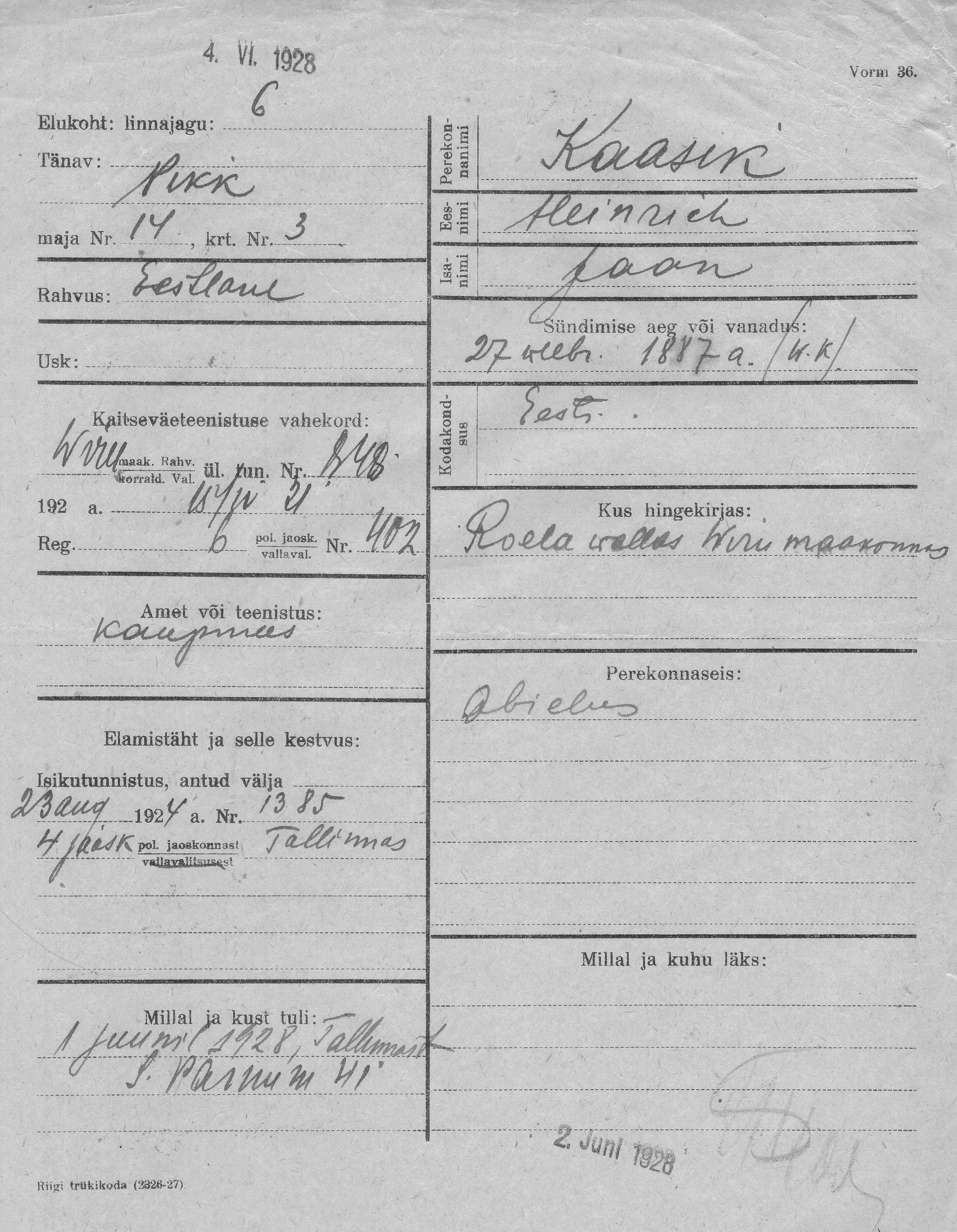 Kaasik, Heinrich, Jaan