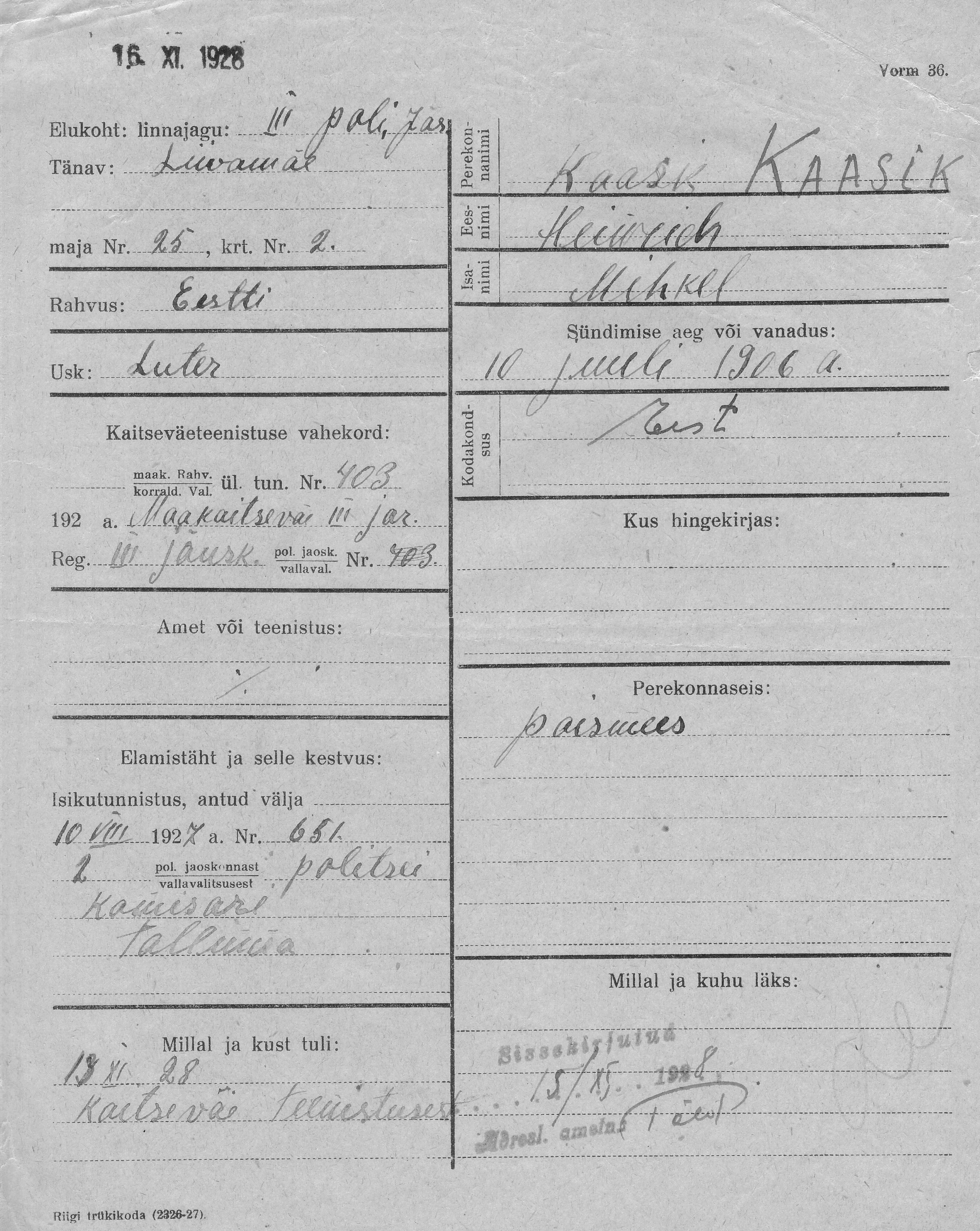 Kaasik, Heinrich, Mihkel