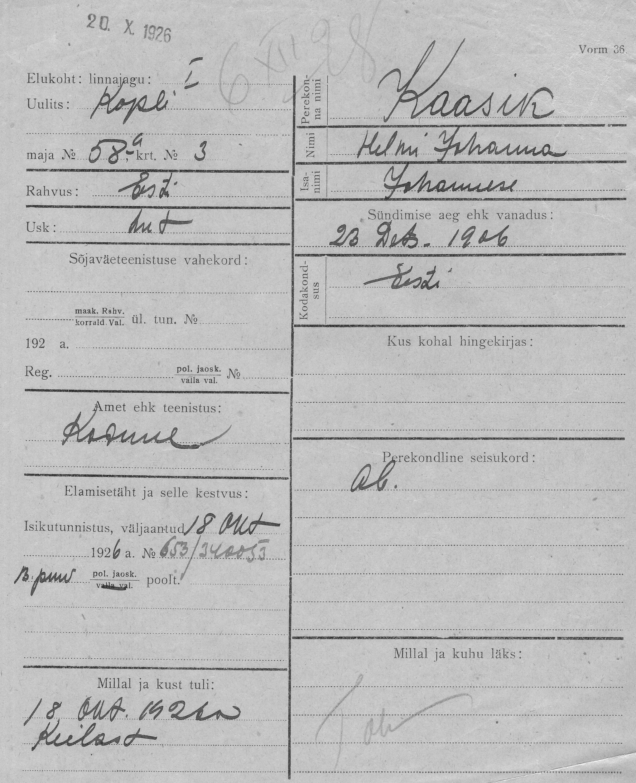 Kaasik, Helmi Johanna, Johannes