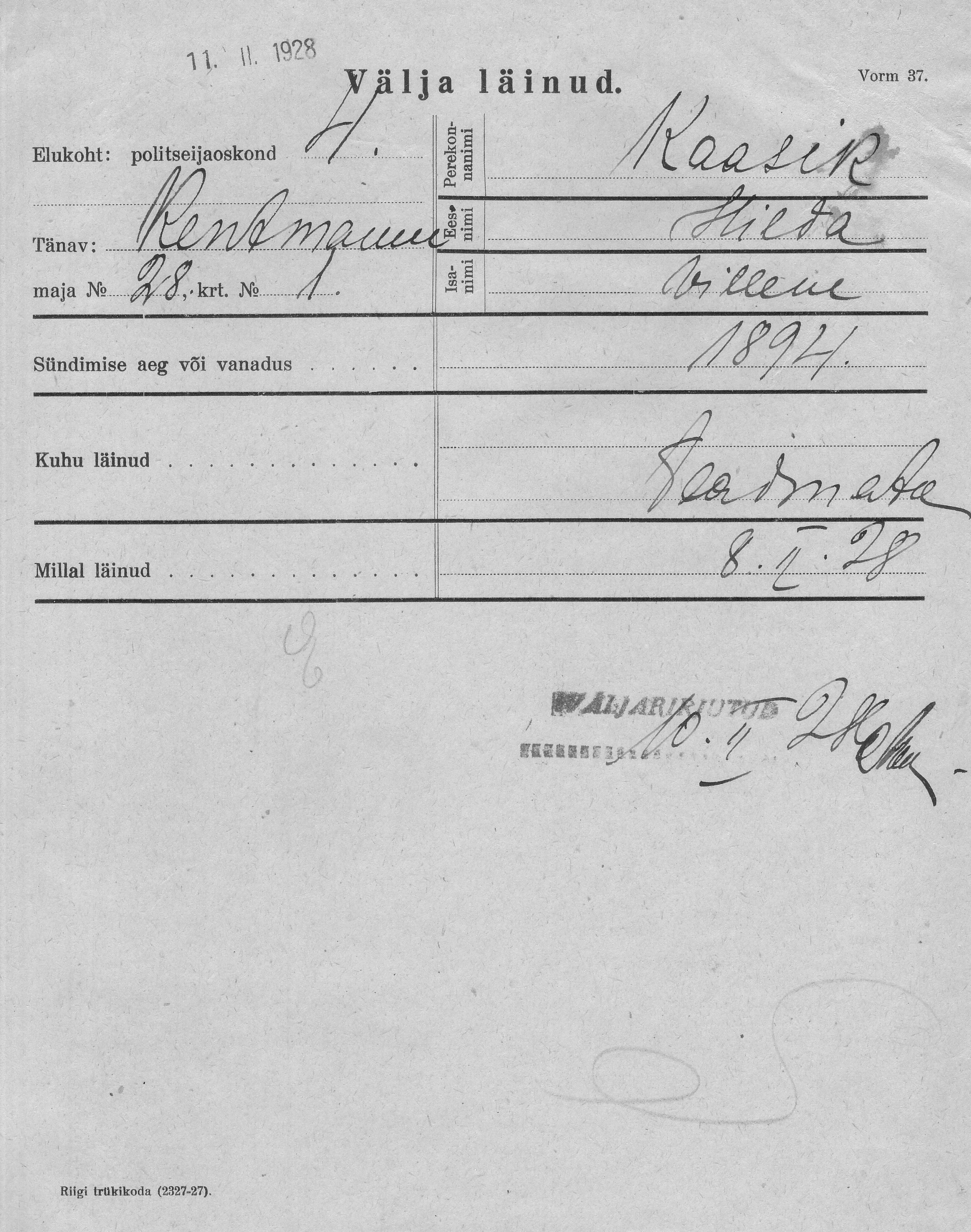 Kaasik, Hilda, Villem