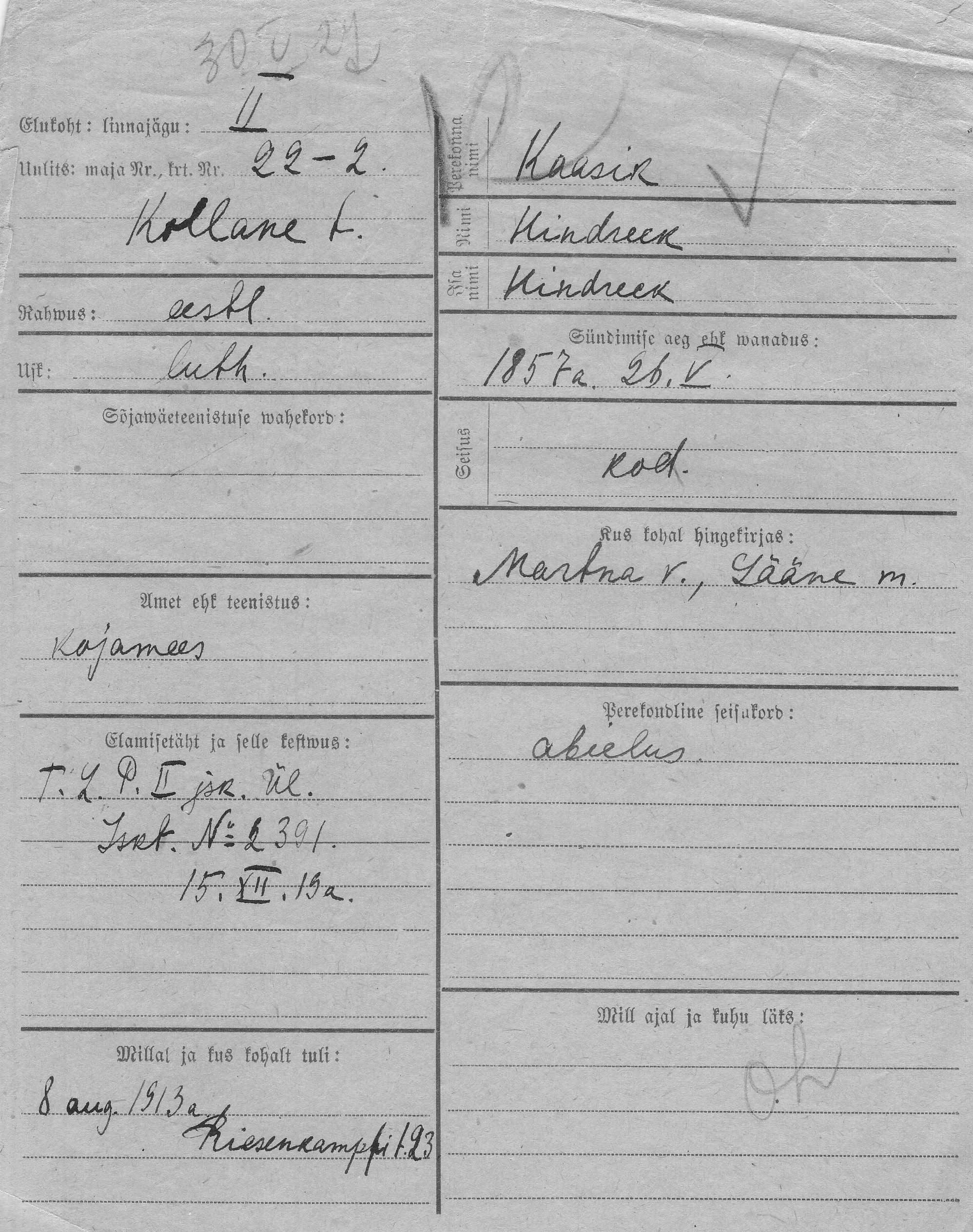 Kaasik, Hindreck, Hindreck