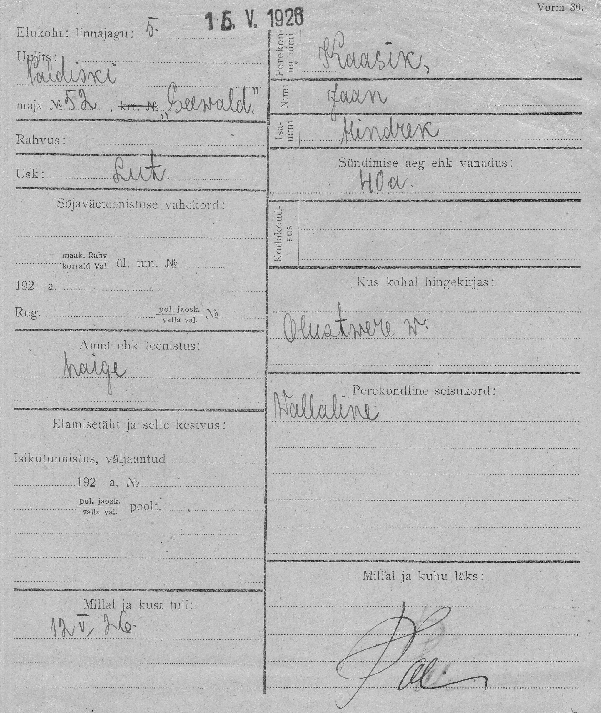 Kaasik, Jaan, Hindrek