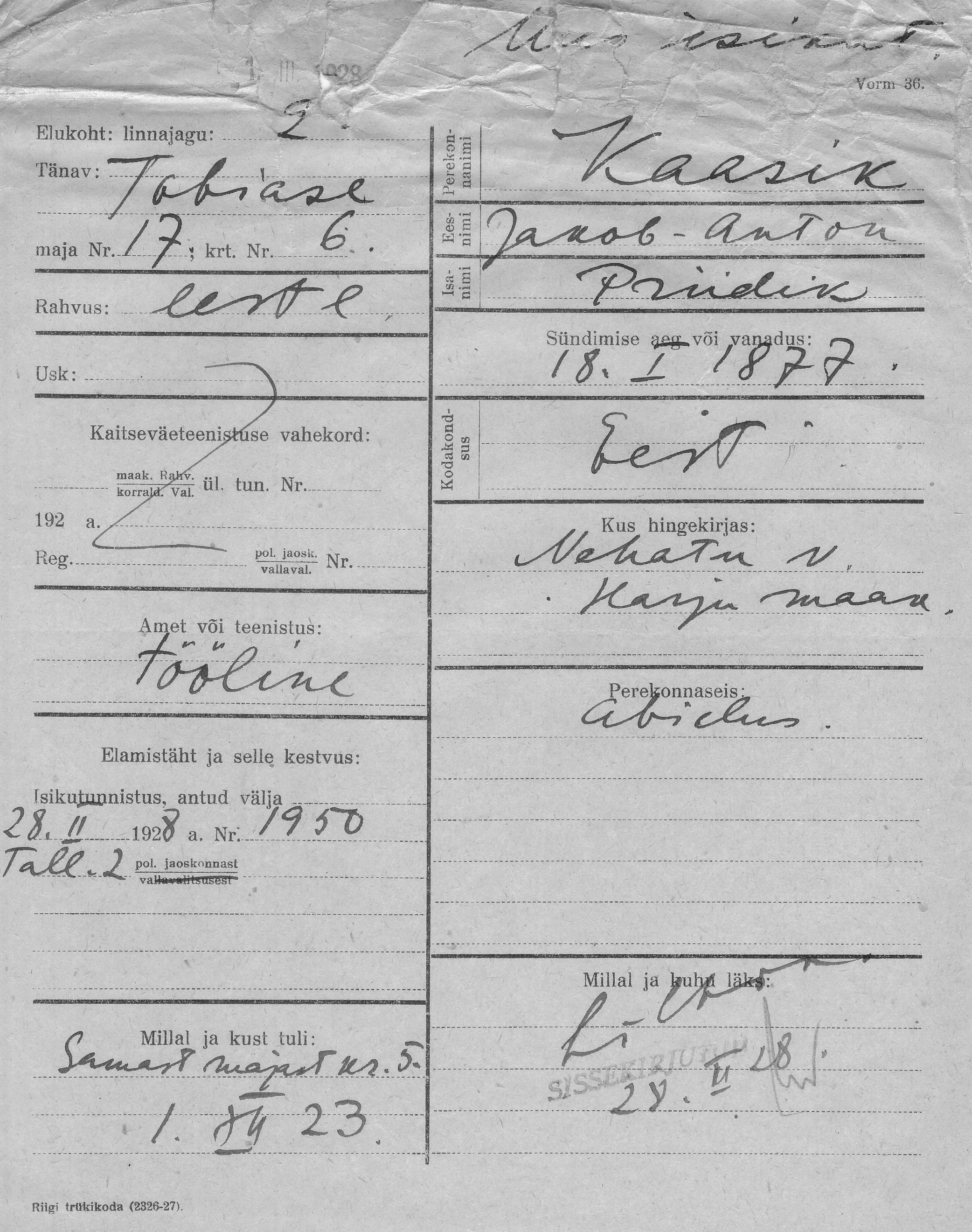 Kaasik, Jakob-Anton, Priidik