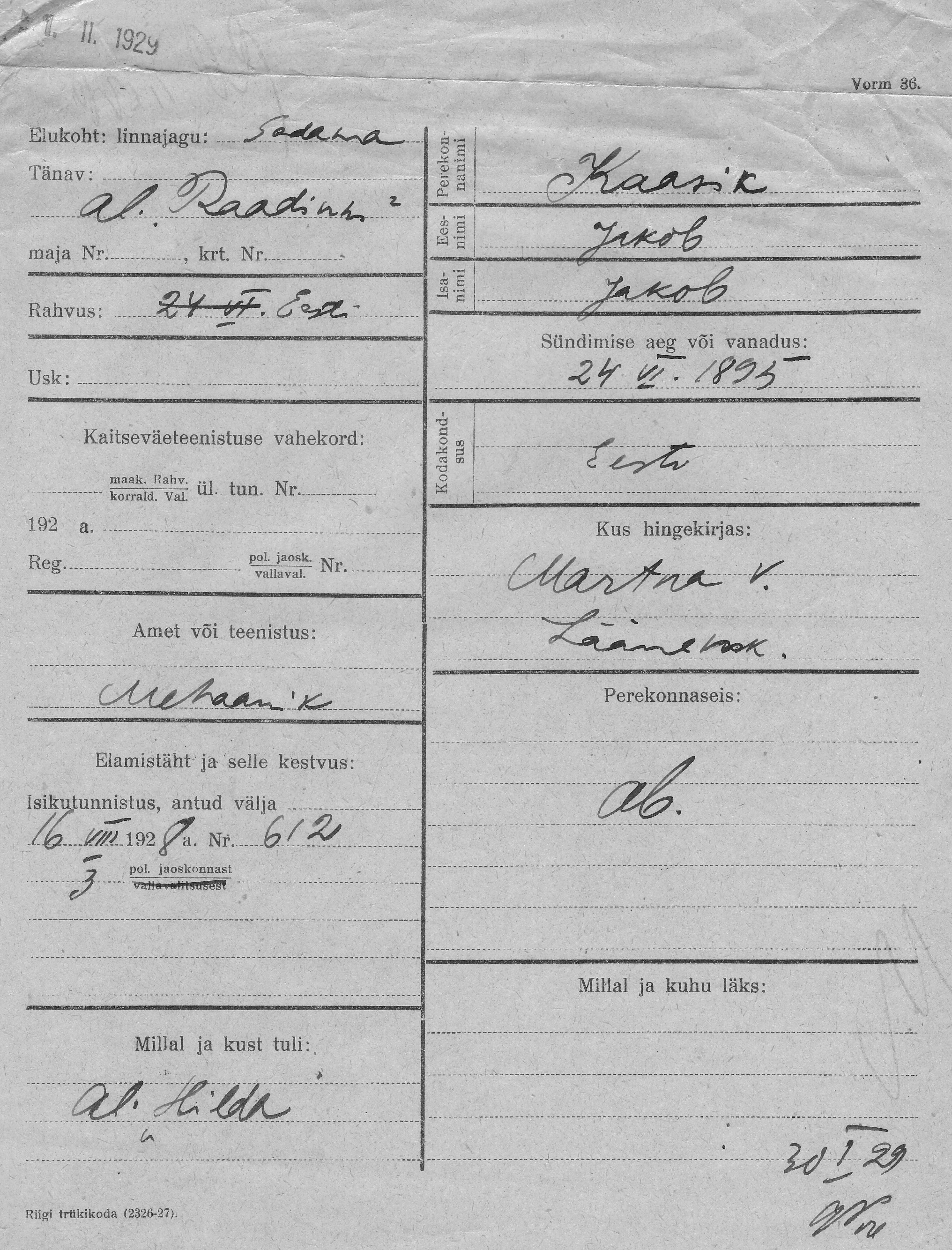 Kaasik, Jakob, Jakob