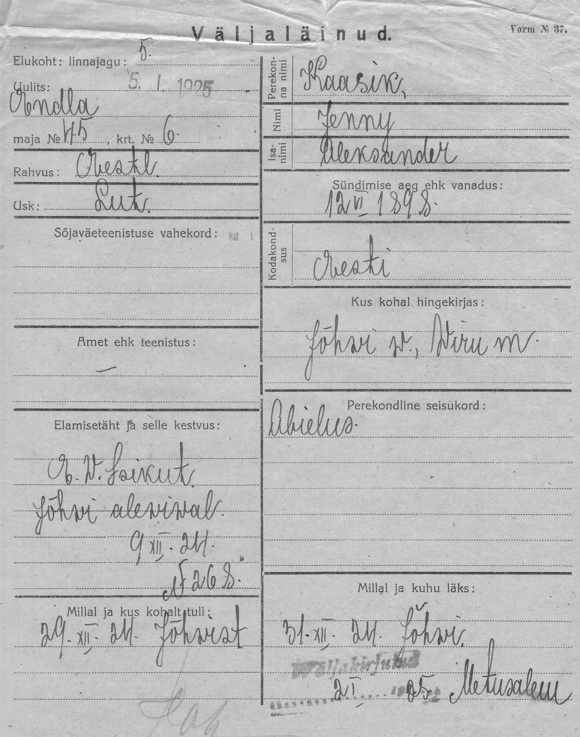 Kaasik, Jenny, Aleksander